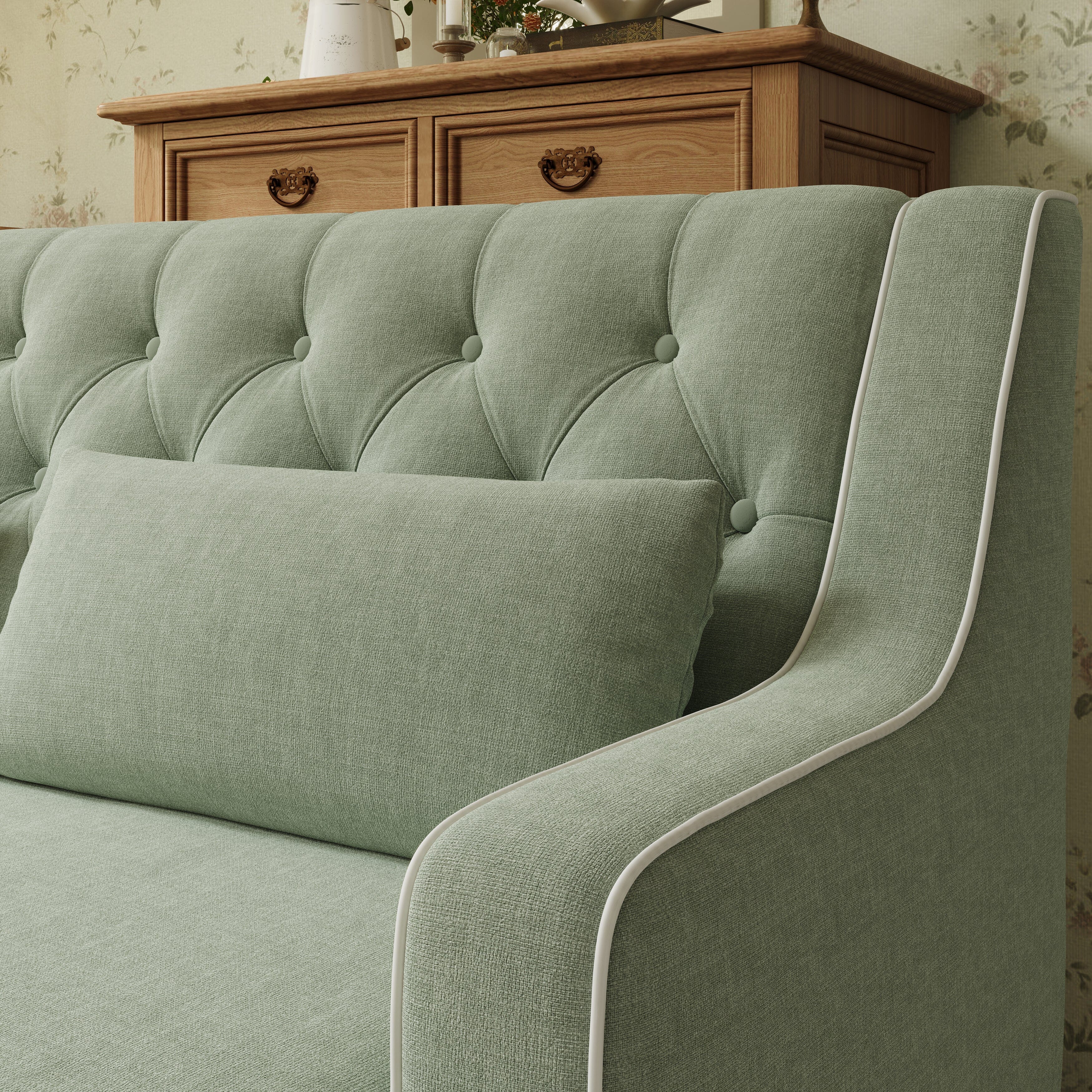 Cottonfy country fringe skirt sofa in cottagecore living room UK
