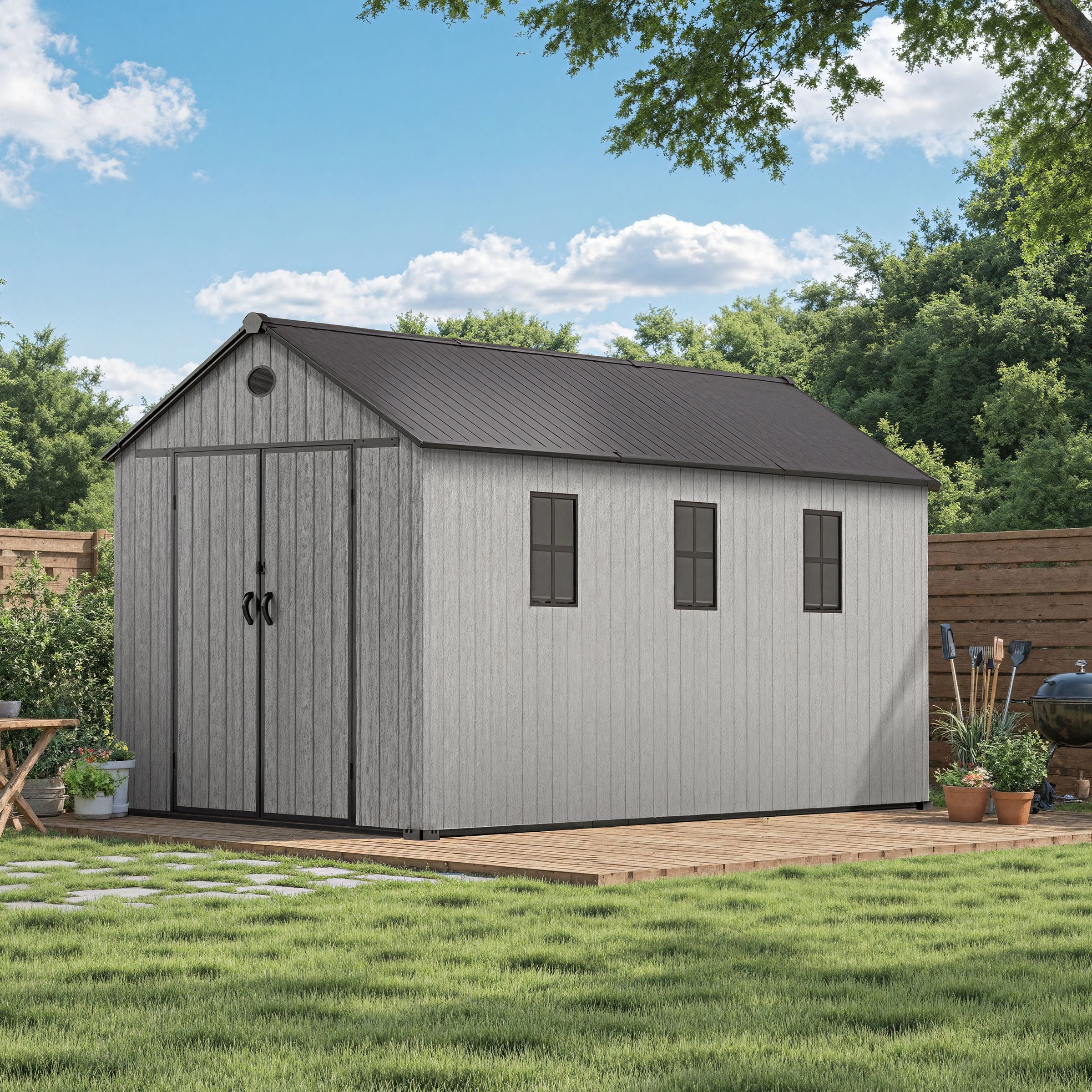 6'x8'ft/8'x8'ft/8'x12'ft/8'x16'ft Gray Wood Grain Plastic Tool Shed Living and Home 