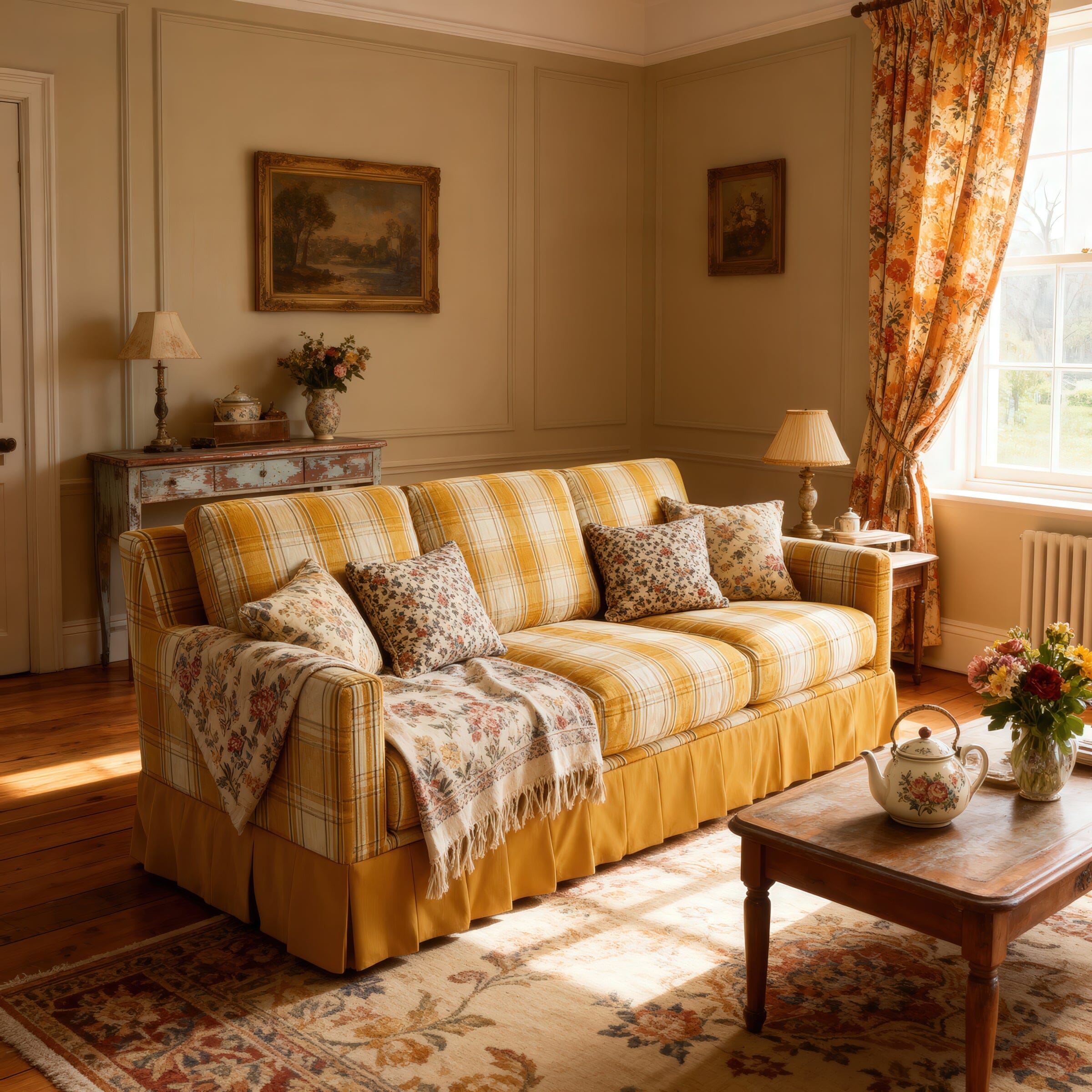 Cottonfy Country Check Sofa with Removable Skirted Covers Living and Home 