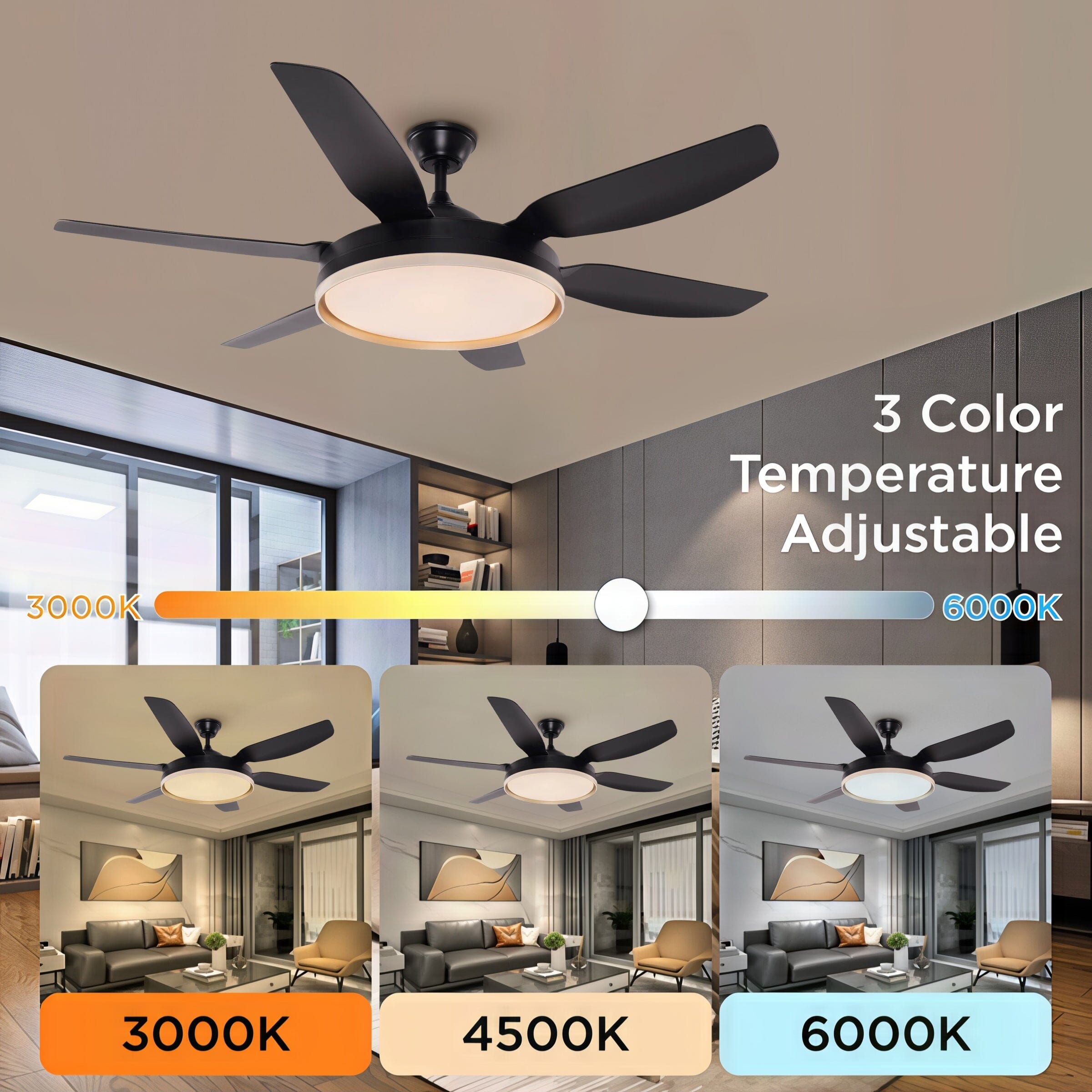 Lightsin Modern Black 57inch LED Ceiling Fan with Remote Control Lightsin UK 