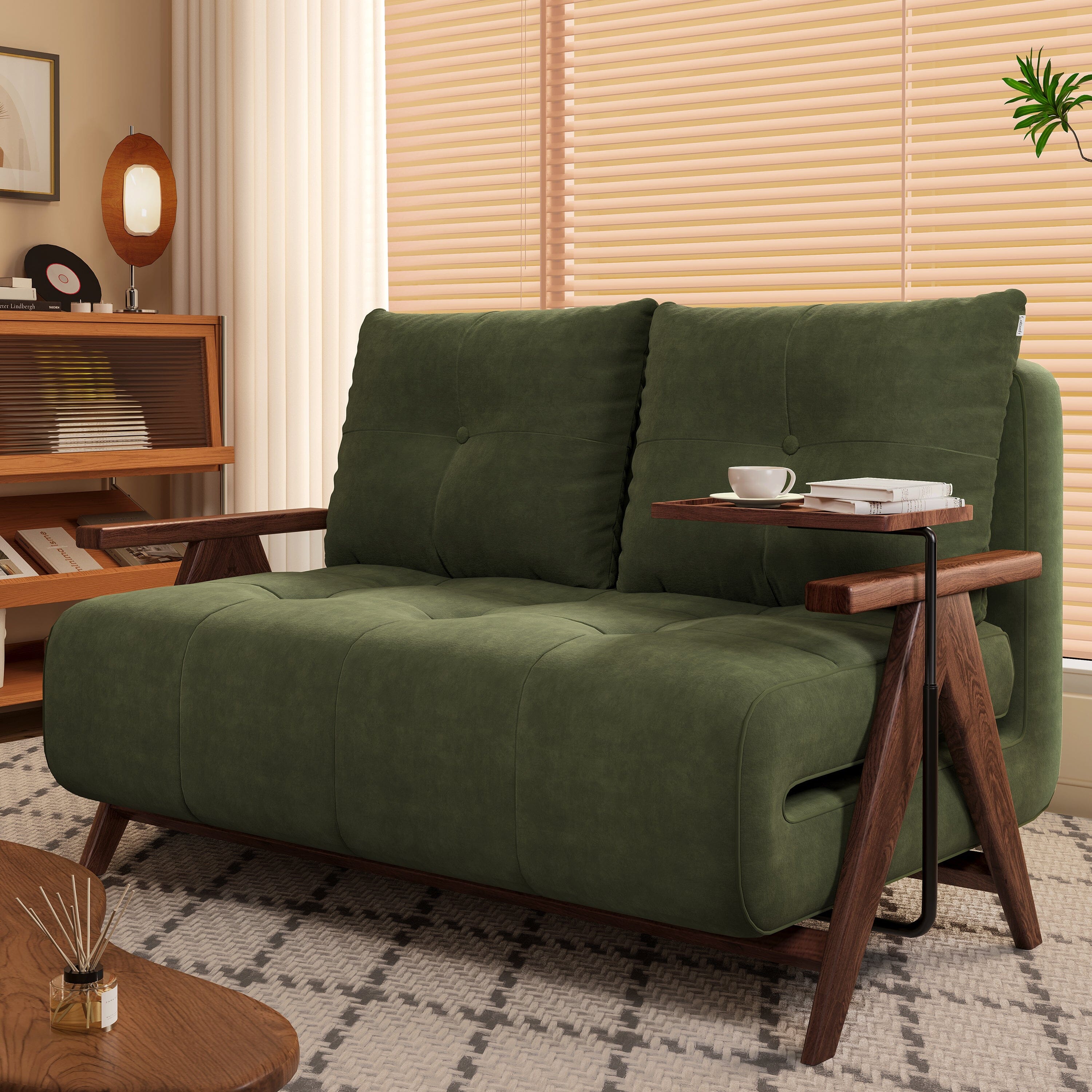 Cottonfy Foldable Matte Fabric Solid Wood 3 Mode Sofa Bed Cottonfy UK Green 136CM 