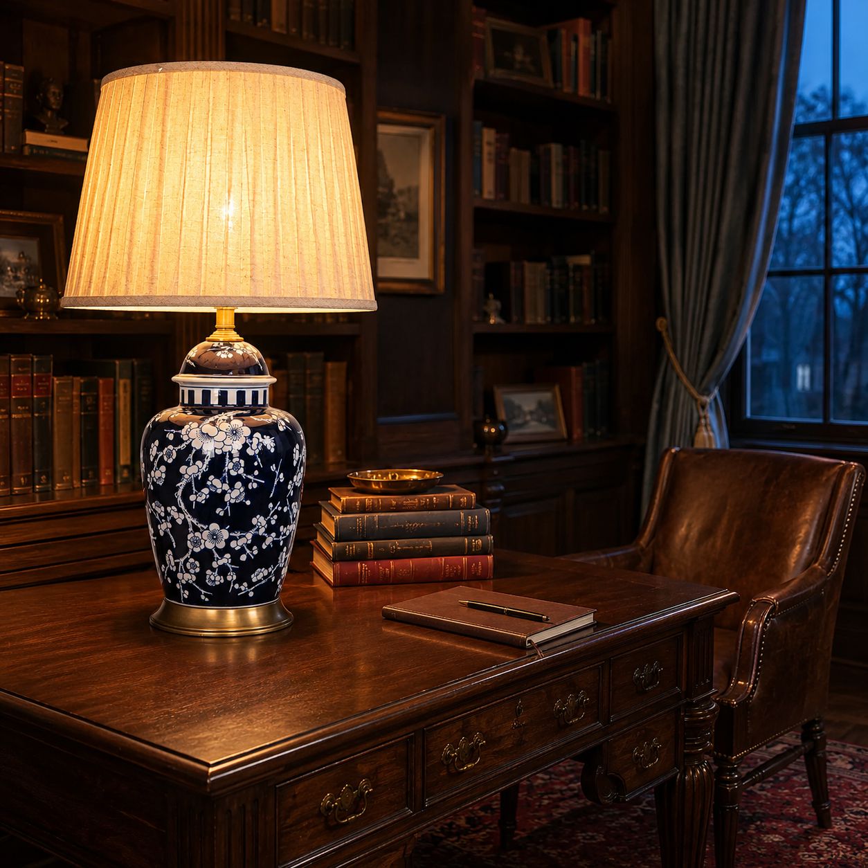 Lightsin Vintage Desk Lamp Ceramic Floral Design with Brass Base and Fabric Shade Lightsin UK 