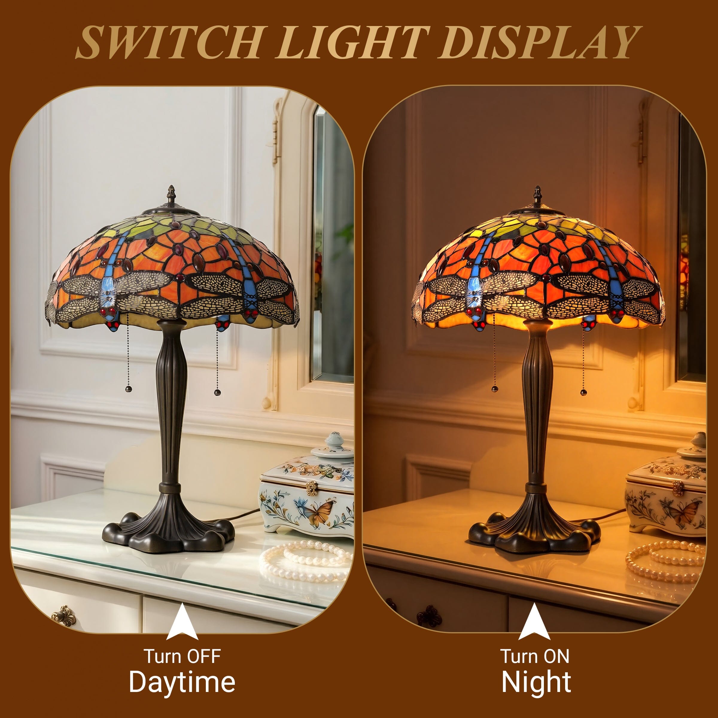 Lightsin Tiffany Table Lamp | Handcrafted Stained Glass Dragonfly Series Blue Dragonfly Lightsin UK 