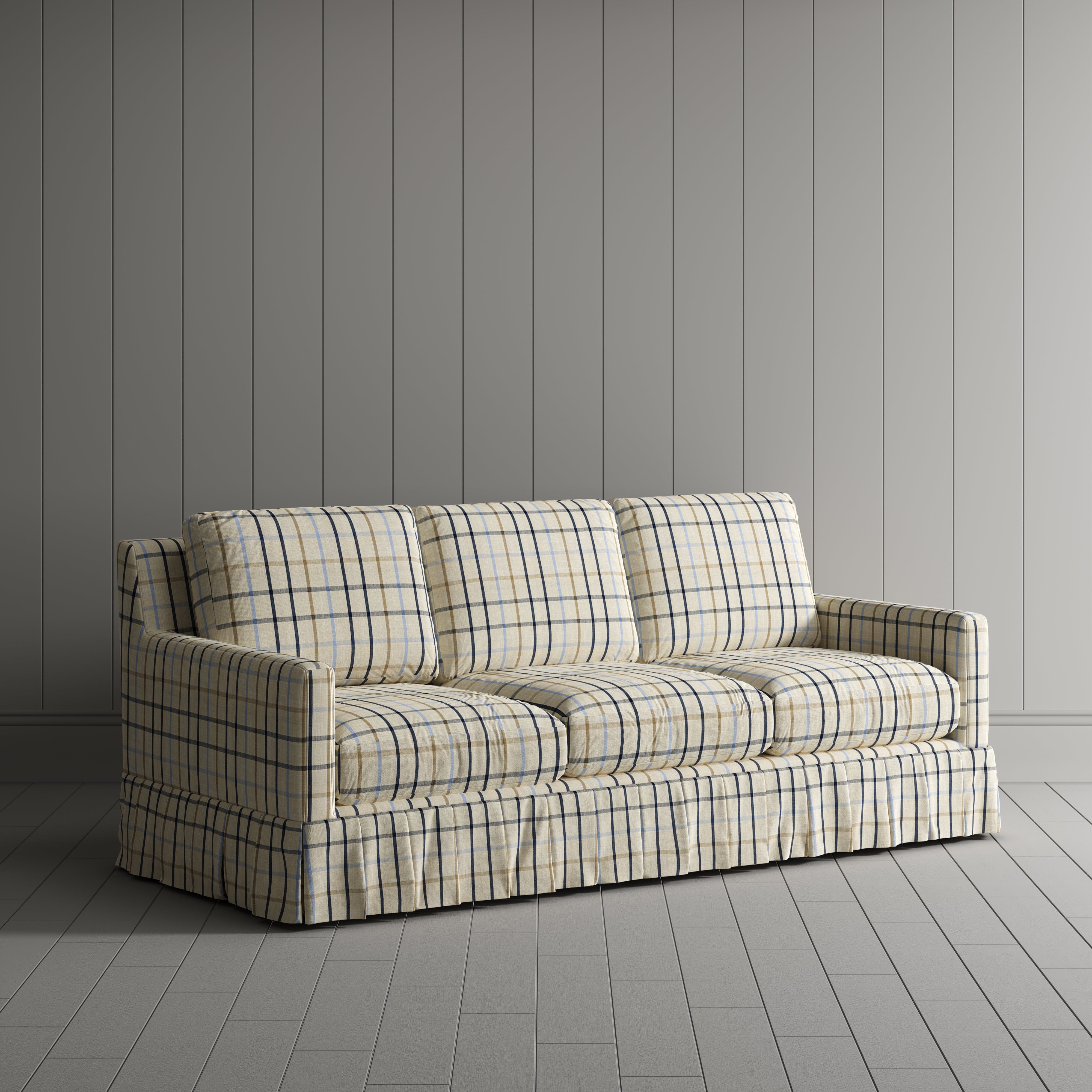 Cottonfy Country Check Sofa with Removable Skirted Covers Living and Home Light Blue Check 
