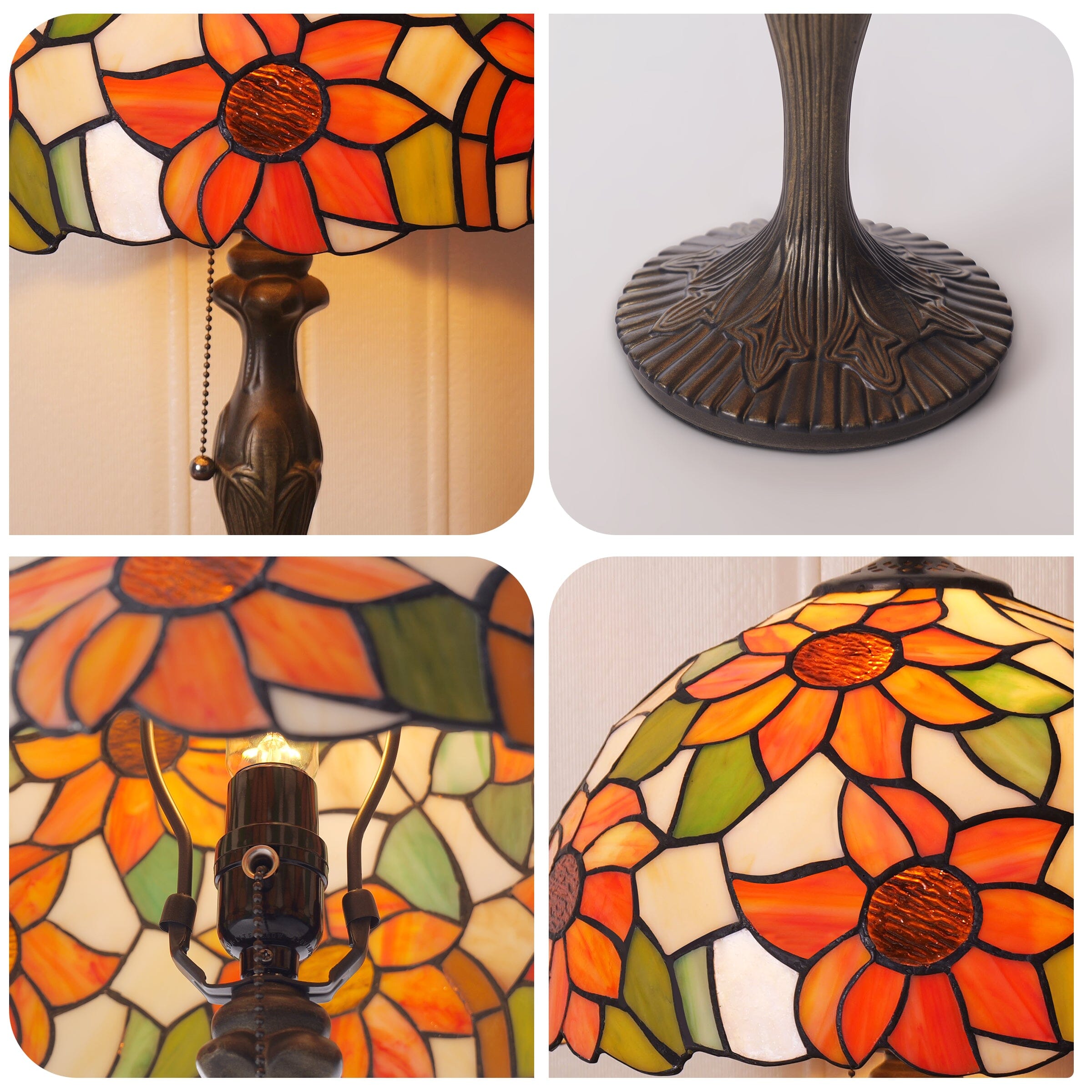 Lightsin Tiffany Table Lamp | Handcrafted Stained Glass Floral Petals Series White and Green Lightsin UK 