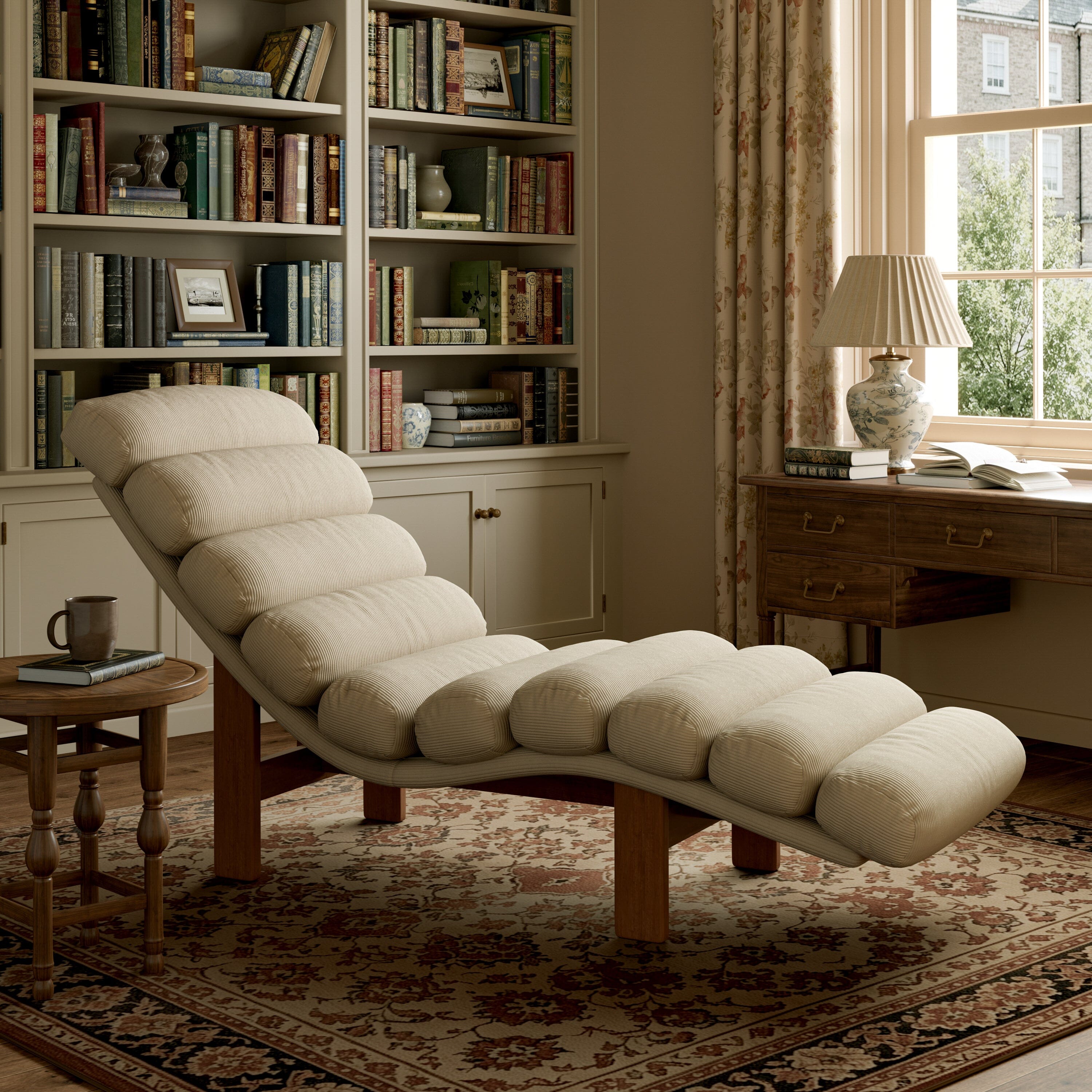 Cottonfy Modern Ergonomic Corduroy Chaise Lounge with Natural Wooden Frame Cottonfy UK 