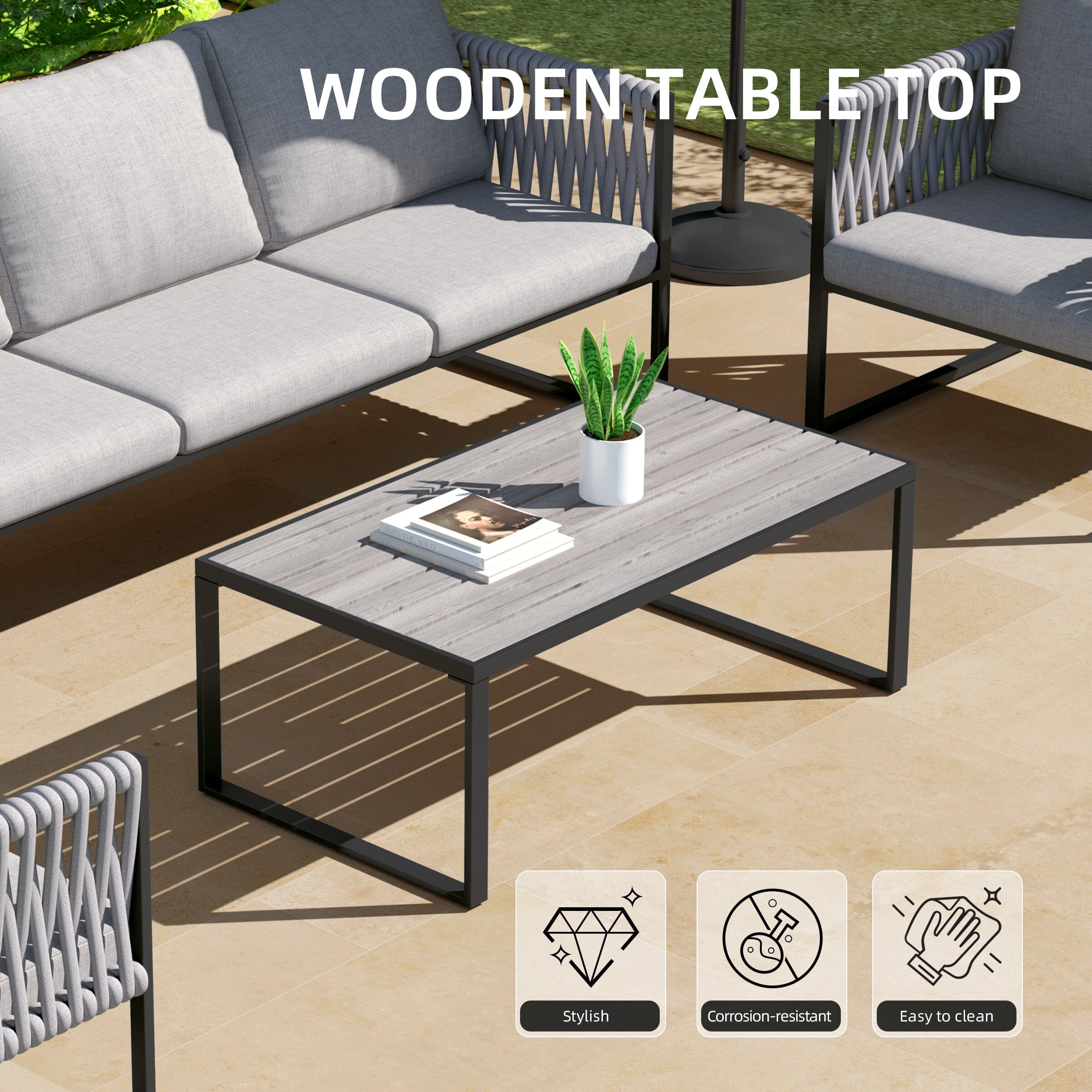 4 Piece Outdoor Garden Sofa Set with Rope Detailing and Sturdy Metal Frame Living and Home 