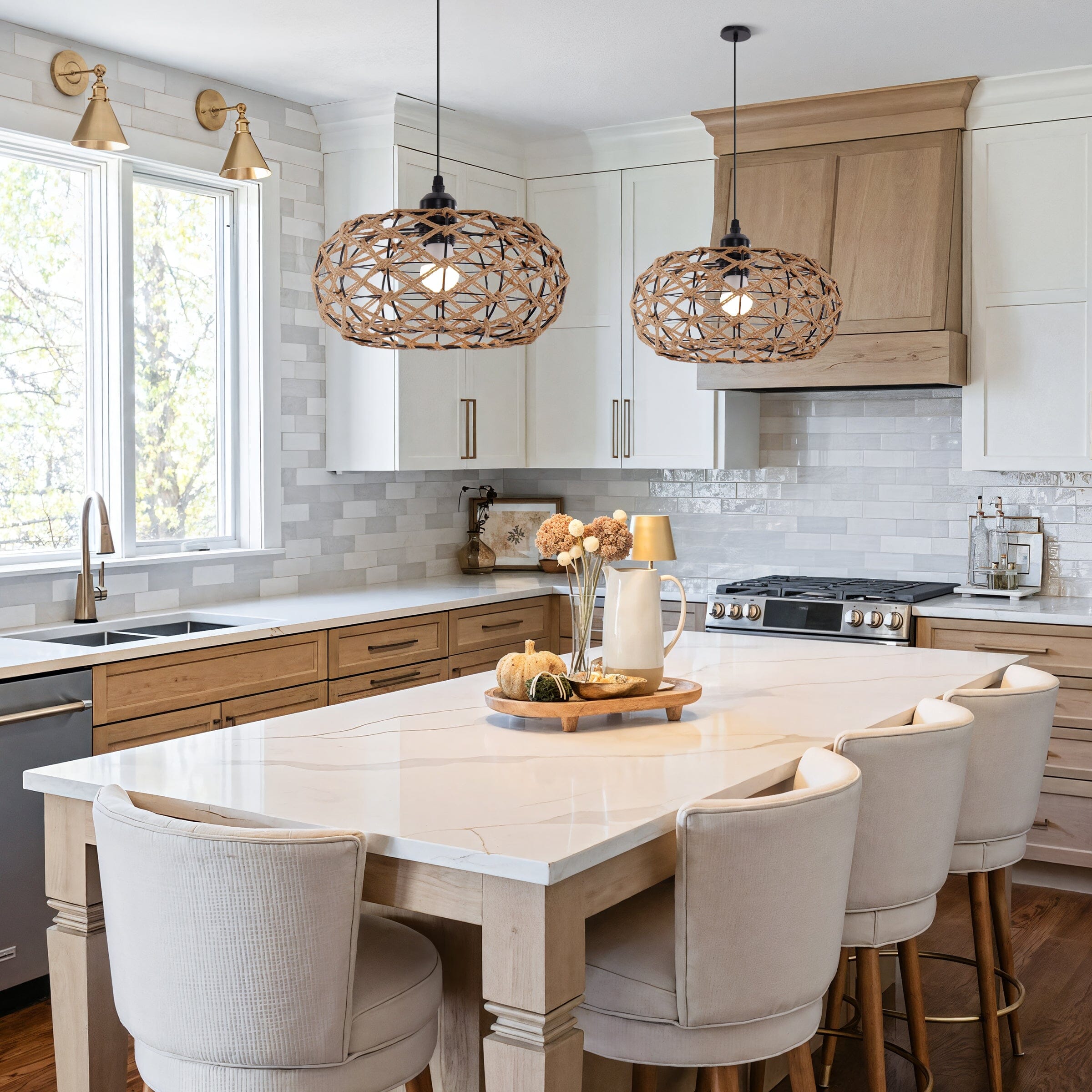 Lightsin Handwoven Paper Rope Pendant Light – Rustic Natural Ceiling Fixture for Bedroom, Dining & Living Rooms Lightsin UK 
