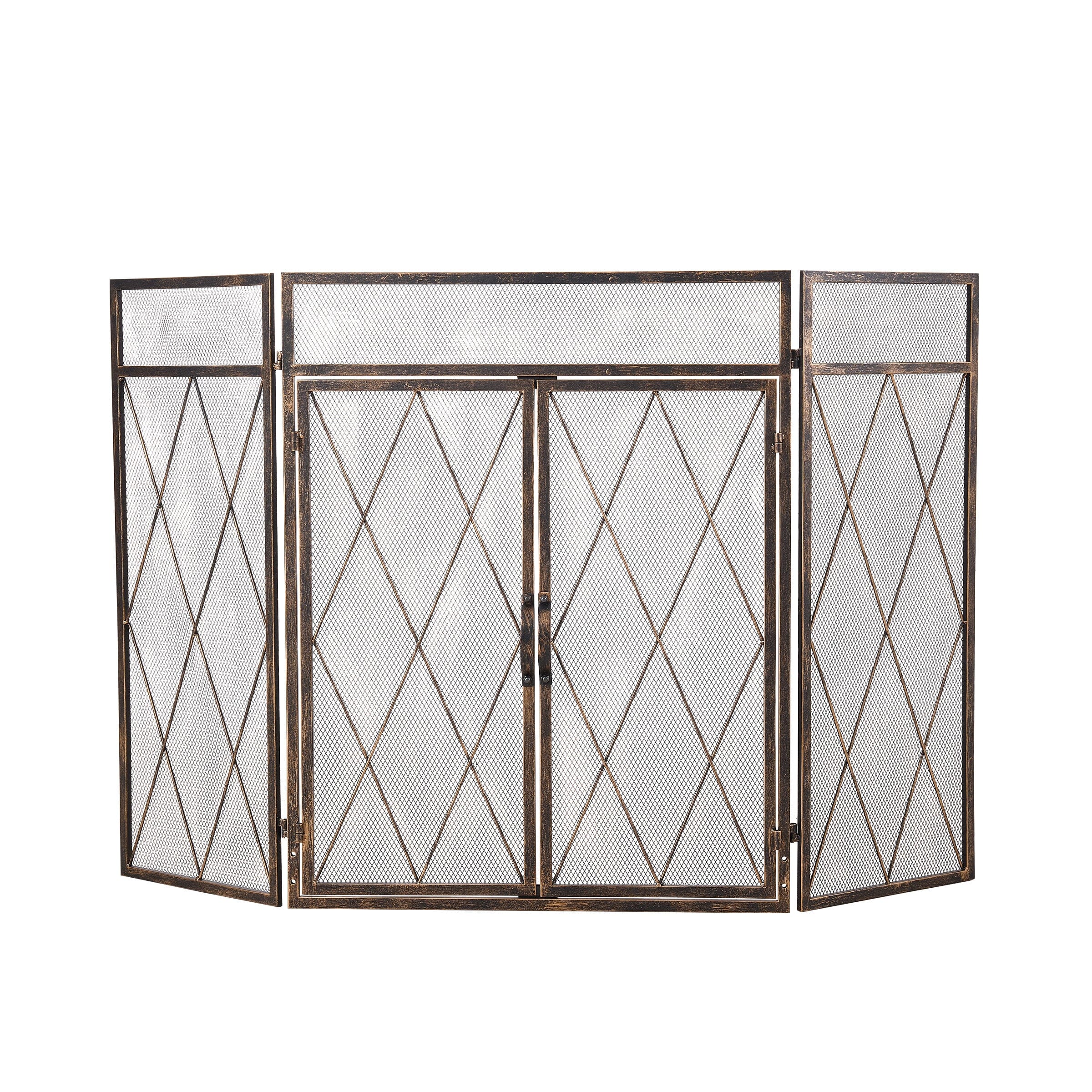 Smallbee Triple-Fold Fireplace Screen – Antique Copper Powder-Coated Iron, 127x13x81cm Smallbee UK 