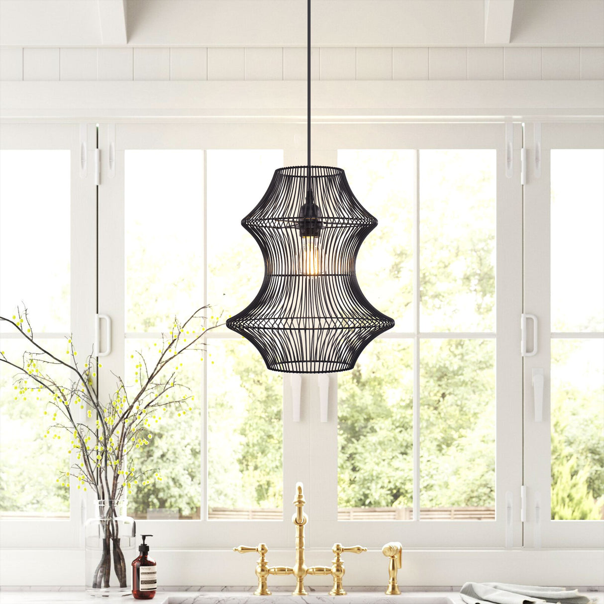 Lightsin Industrial Black Iron Pendant Light with Hourglass Shape Lightsin UK 