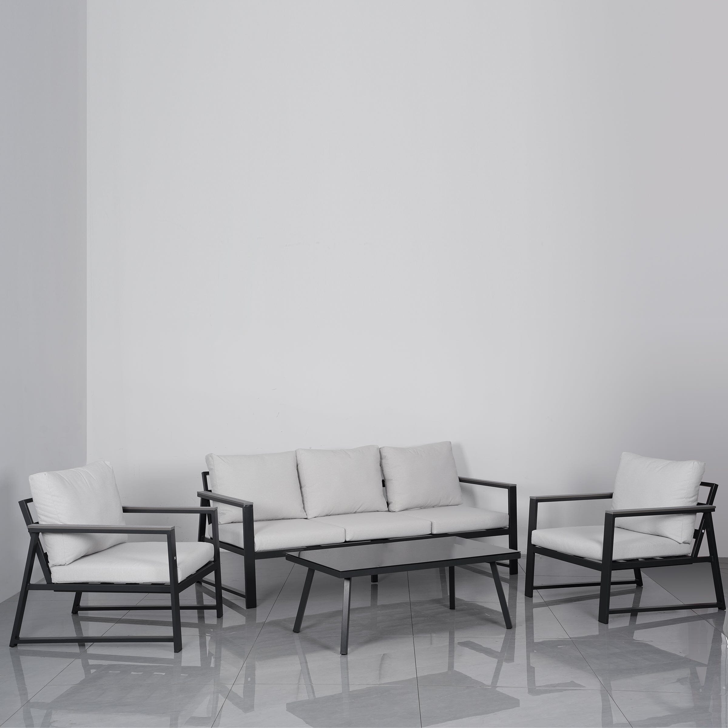 4 Piece Aluminium Outdoor Sofa Set with Glass Table Garden Furniture Living and Home 