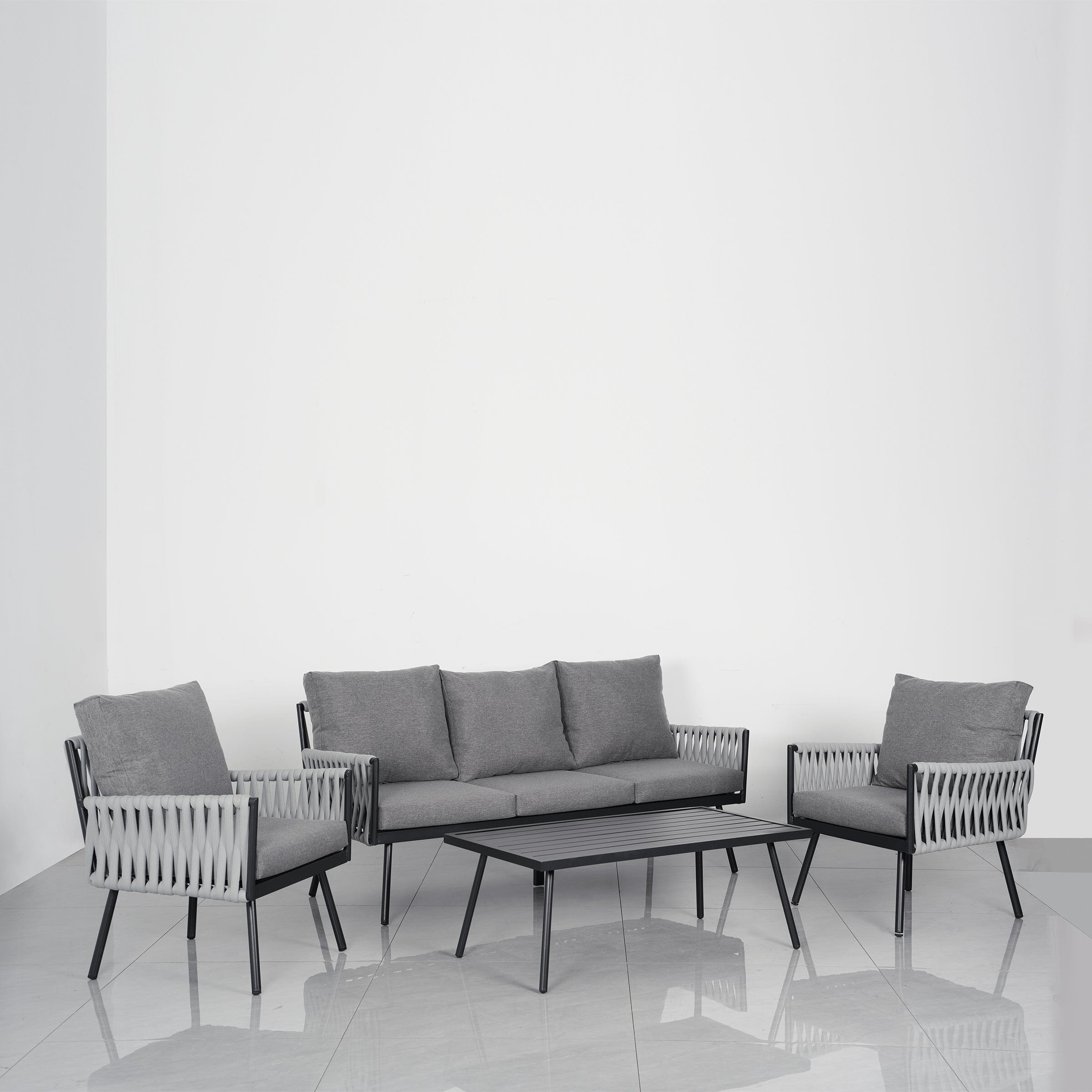 Outdoor Garden Furniture Set with Rope Weave and All Metal Frame 4 Piece Design Living and Home 