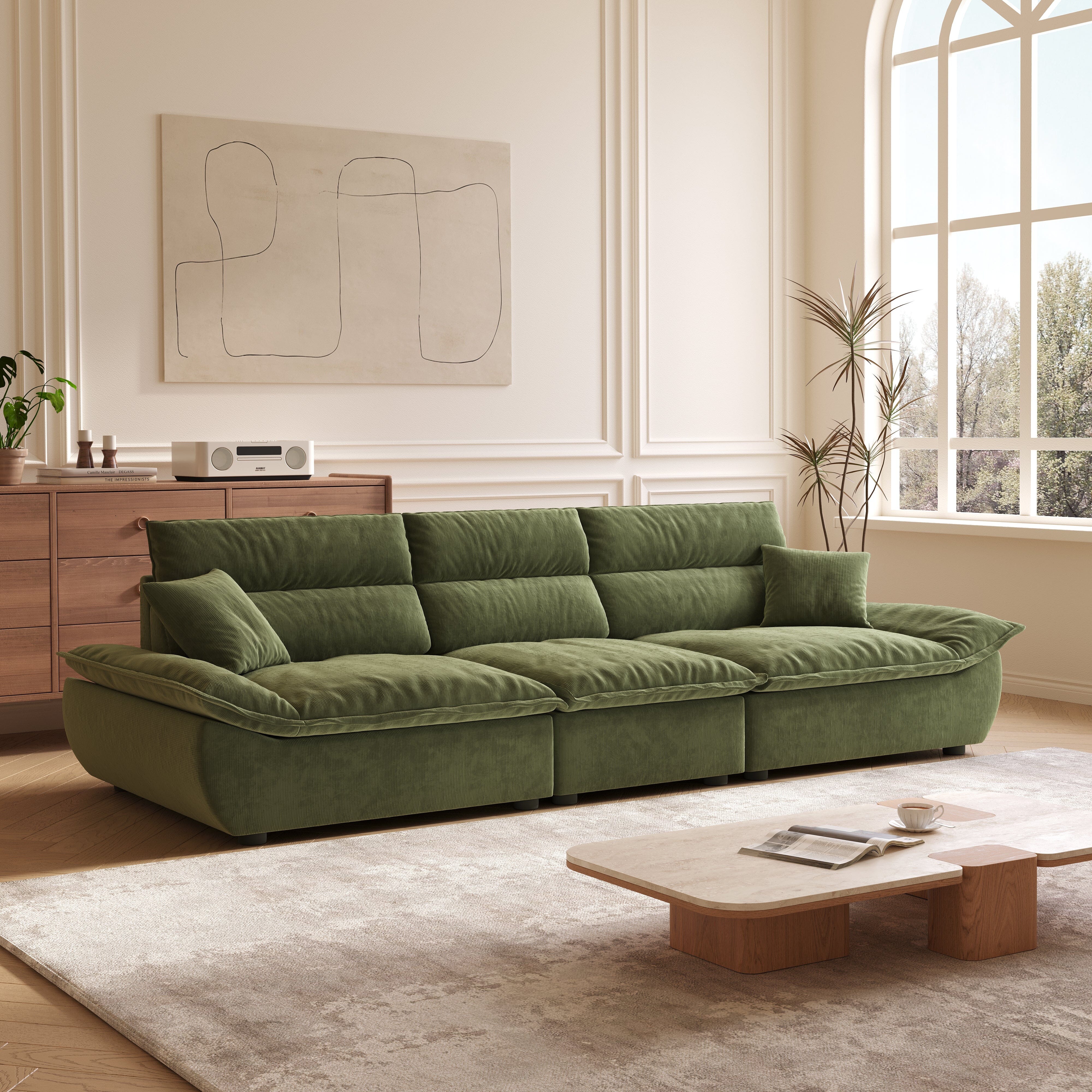 Cottonfy Adjustable Backrest Sailboat Corduroy Sofa Green Cottonfy UK 