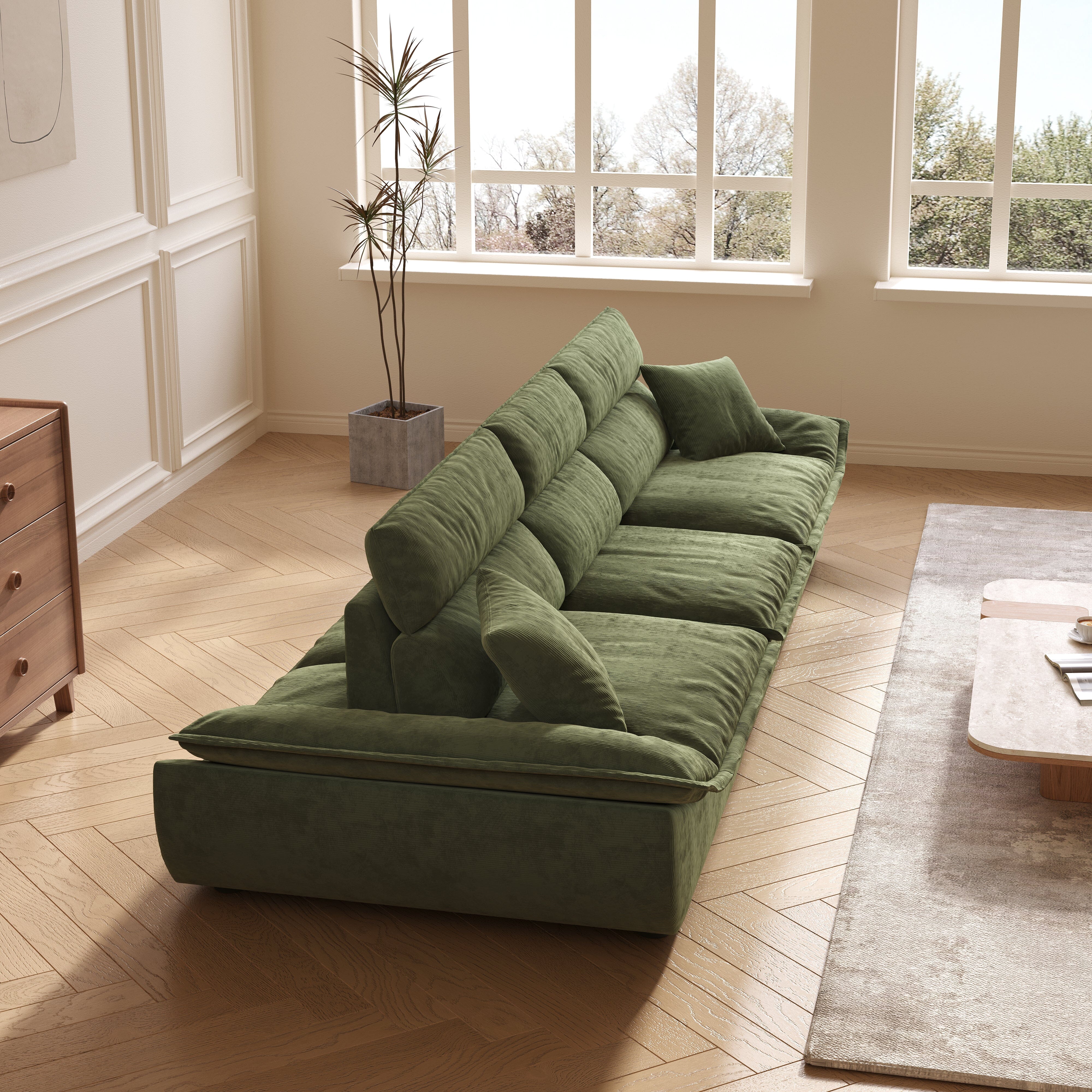 Cottonfy Adjustable Backrest Sailboat Corduroy Sofa Green Cottonfy UK 