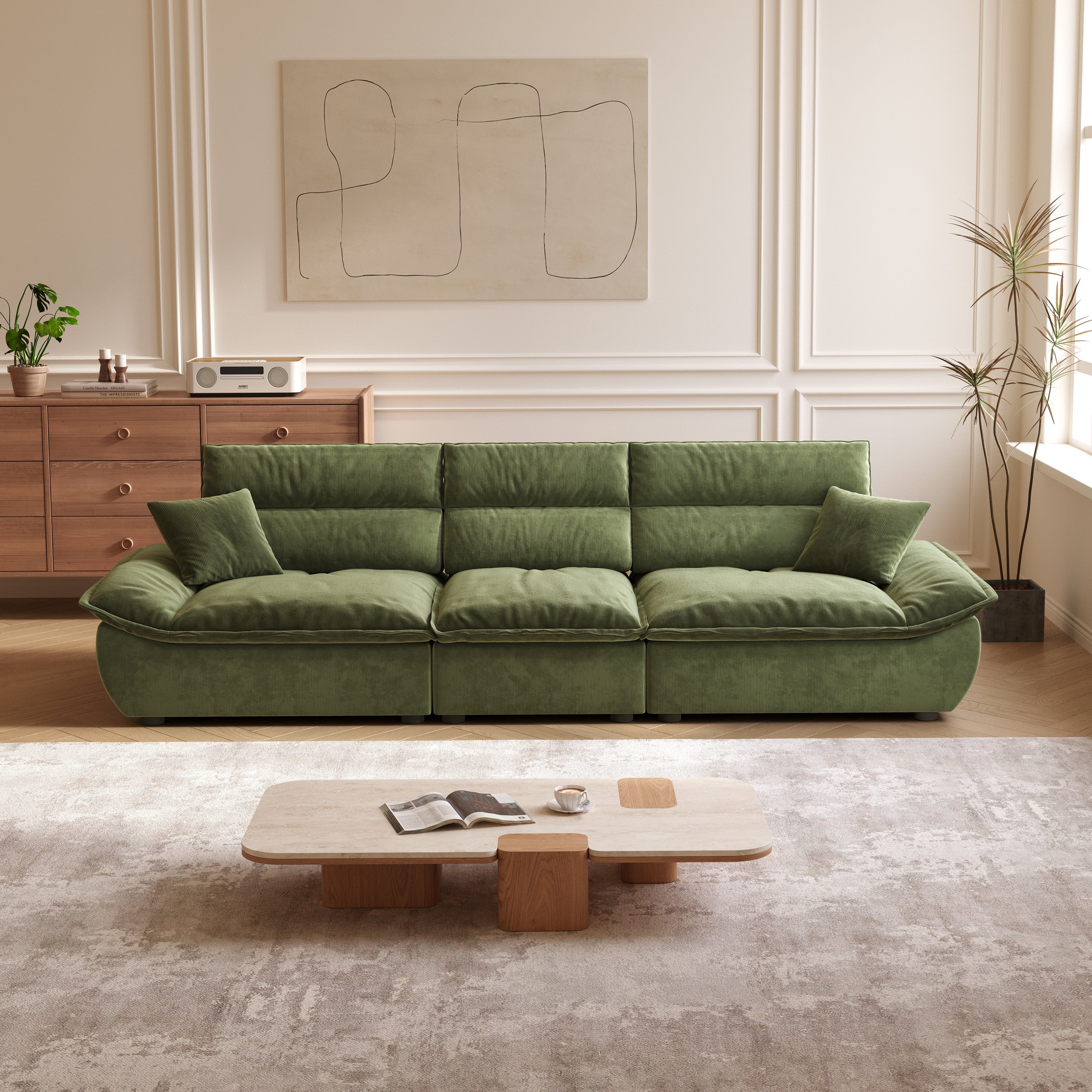 Cottonfy Adjustable Backrest Sailboat Corduroy Sofa Green Cottonfy UK 