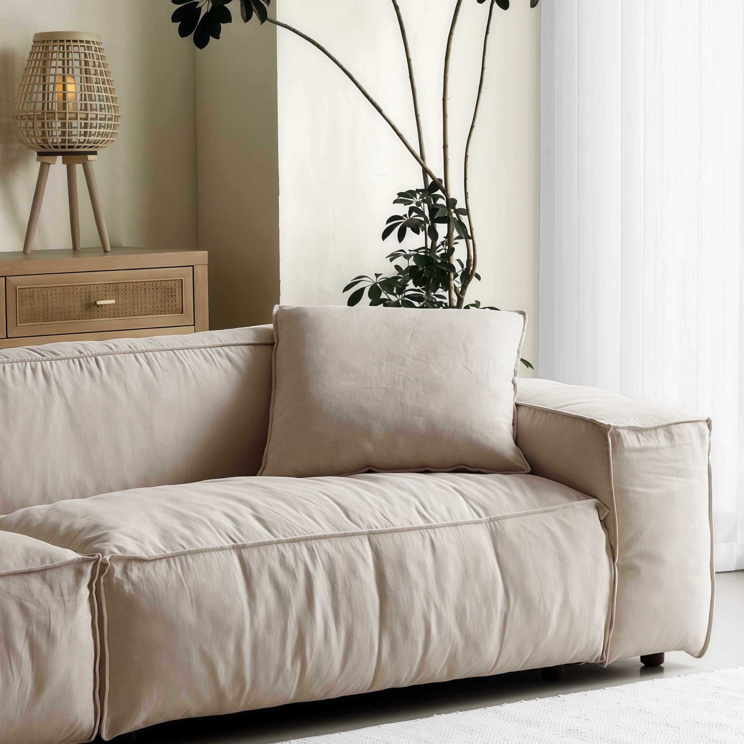 Cottonfy Elegant Linen Tofu Block Fabric Down Sofa 2 Seater Sofas Cottonfy UK 