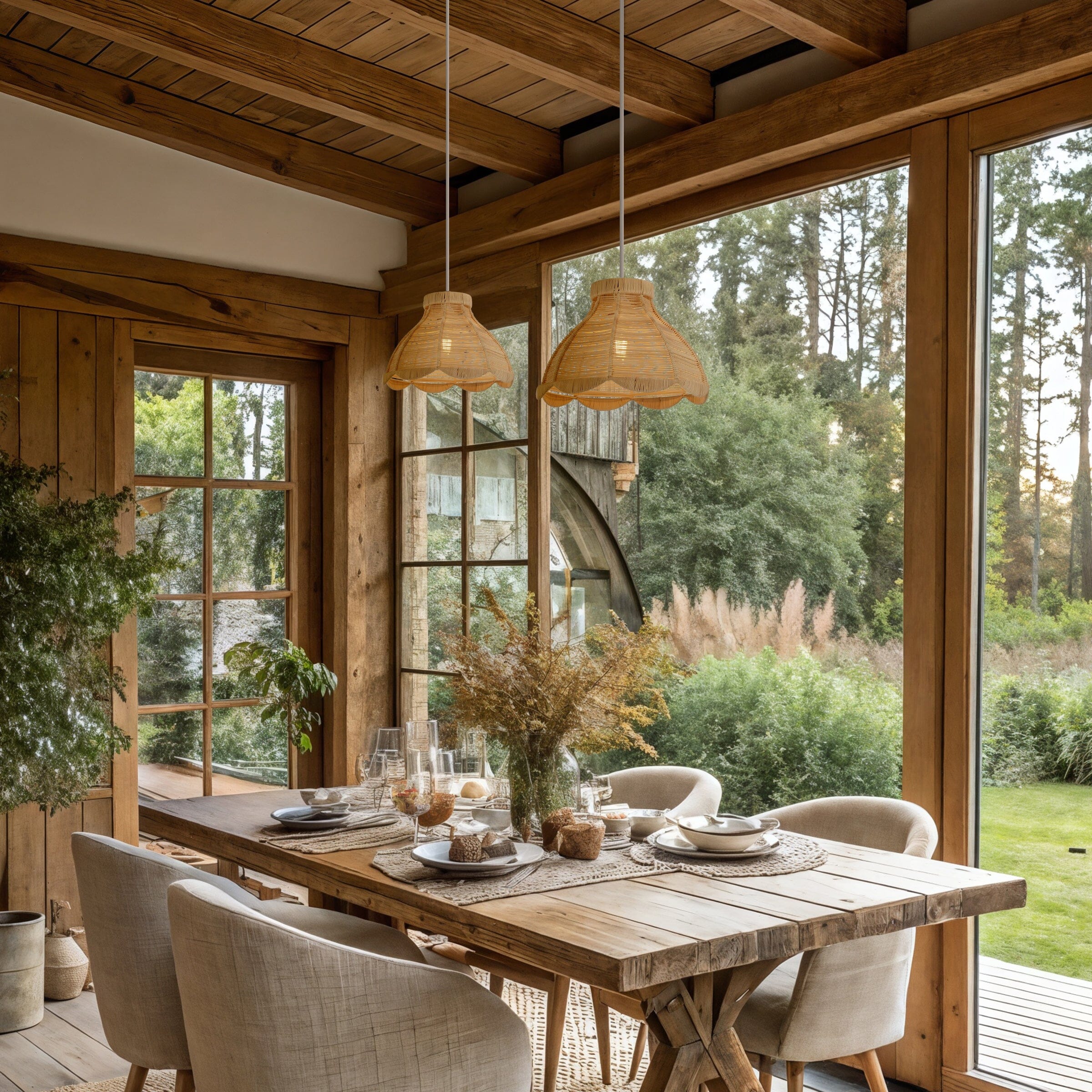 Lightsin Japanese-Inspired Petal Bloom Rattan Woven Pendant Light Lightsin UK 2 Units 