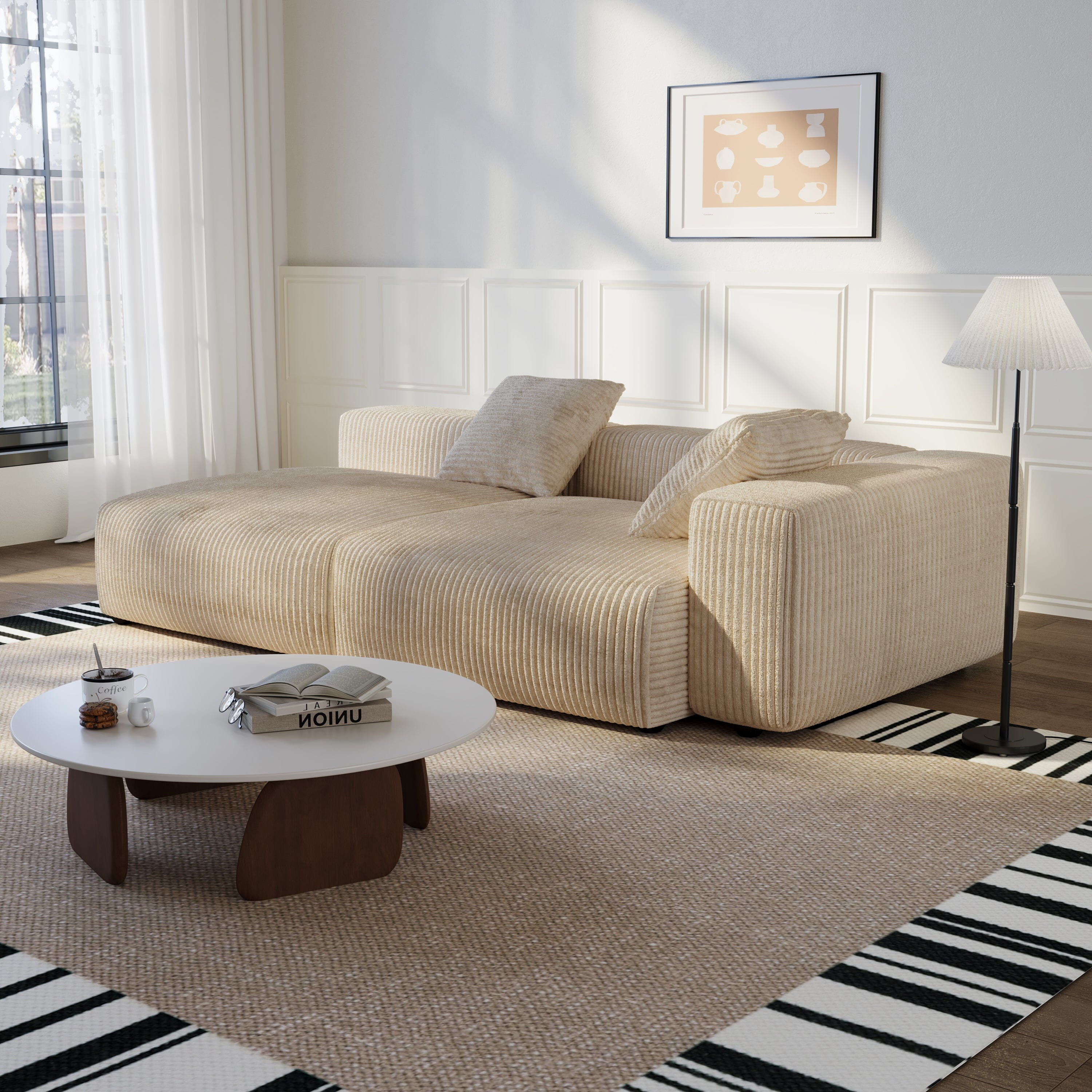 Cottonfy Corduroy Modular Wide Seat Chaise Sofa Block Living and Home 