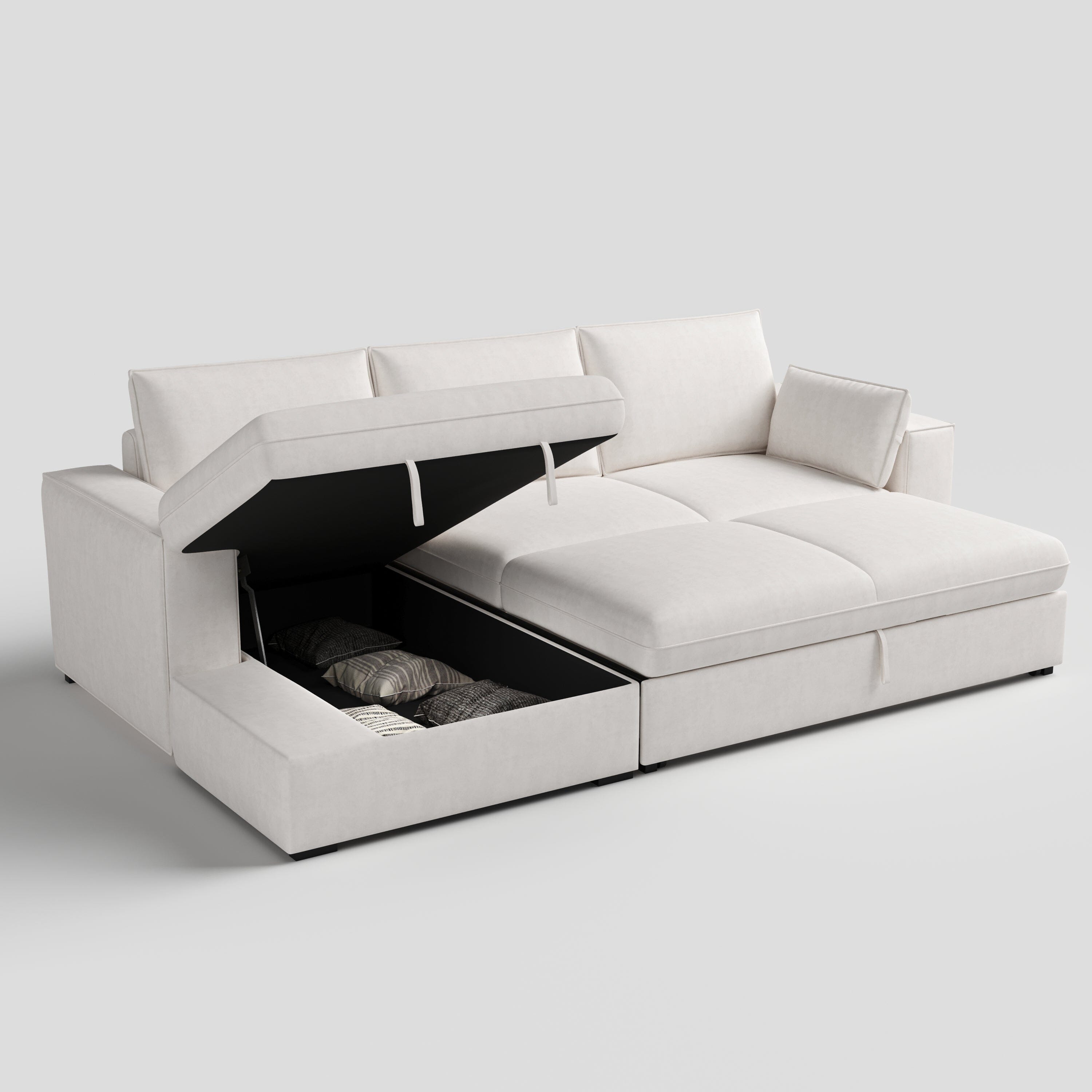 Cottonfy Creamy Tofu Block Pullout Sofa Bed with Storage Cottonfy UK 