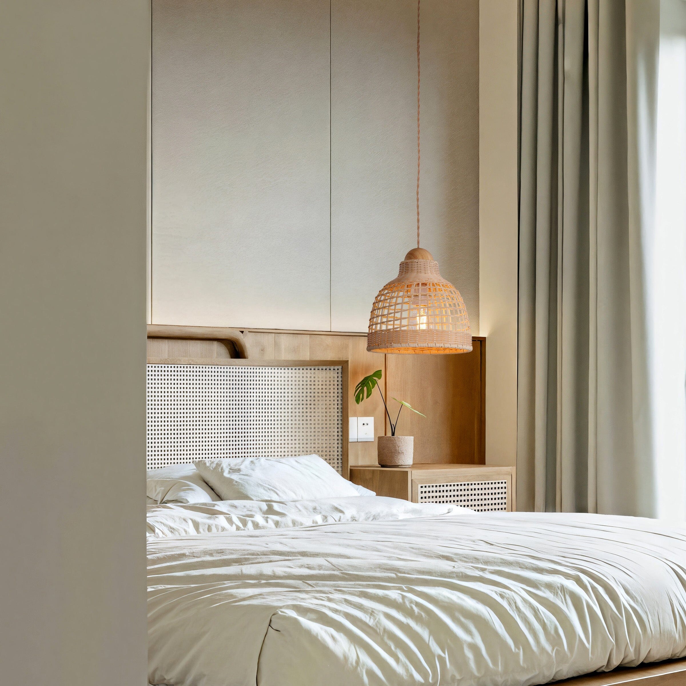 Lightsin Elegant Vintage Woven Rattan Minimalist Pendant Light Lightsin UK 27cm Dia 1 Unit 