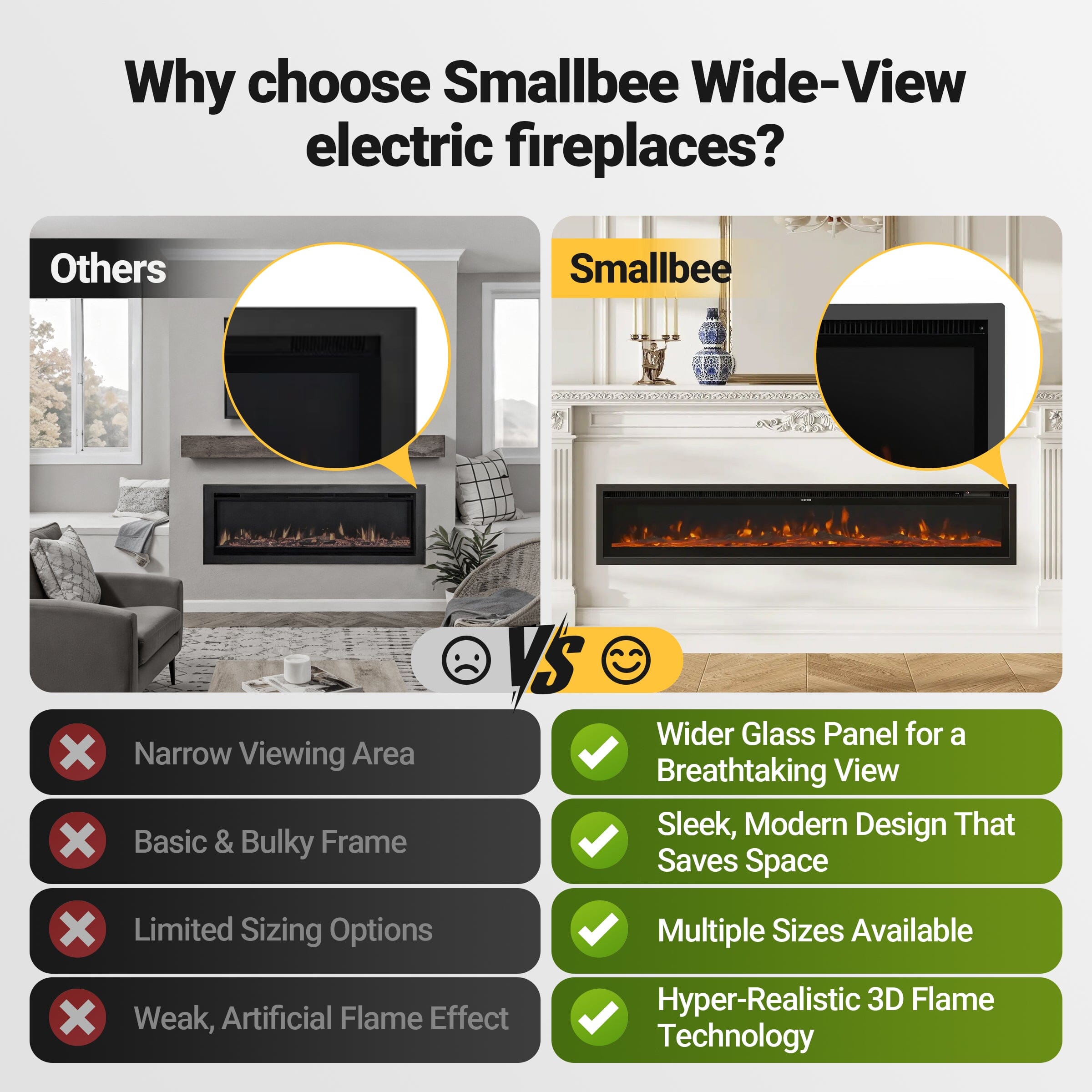 42/50/60/73 inch Electric Fire 12 Vibrant Flame Colours Electric Fireplace with Remote Living and Home 