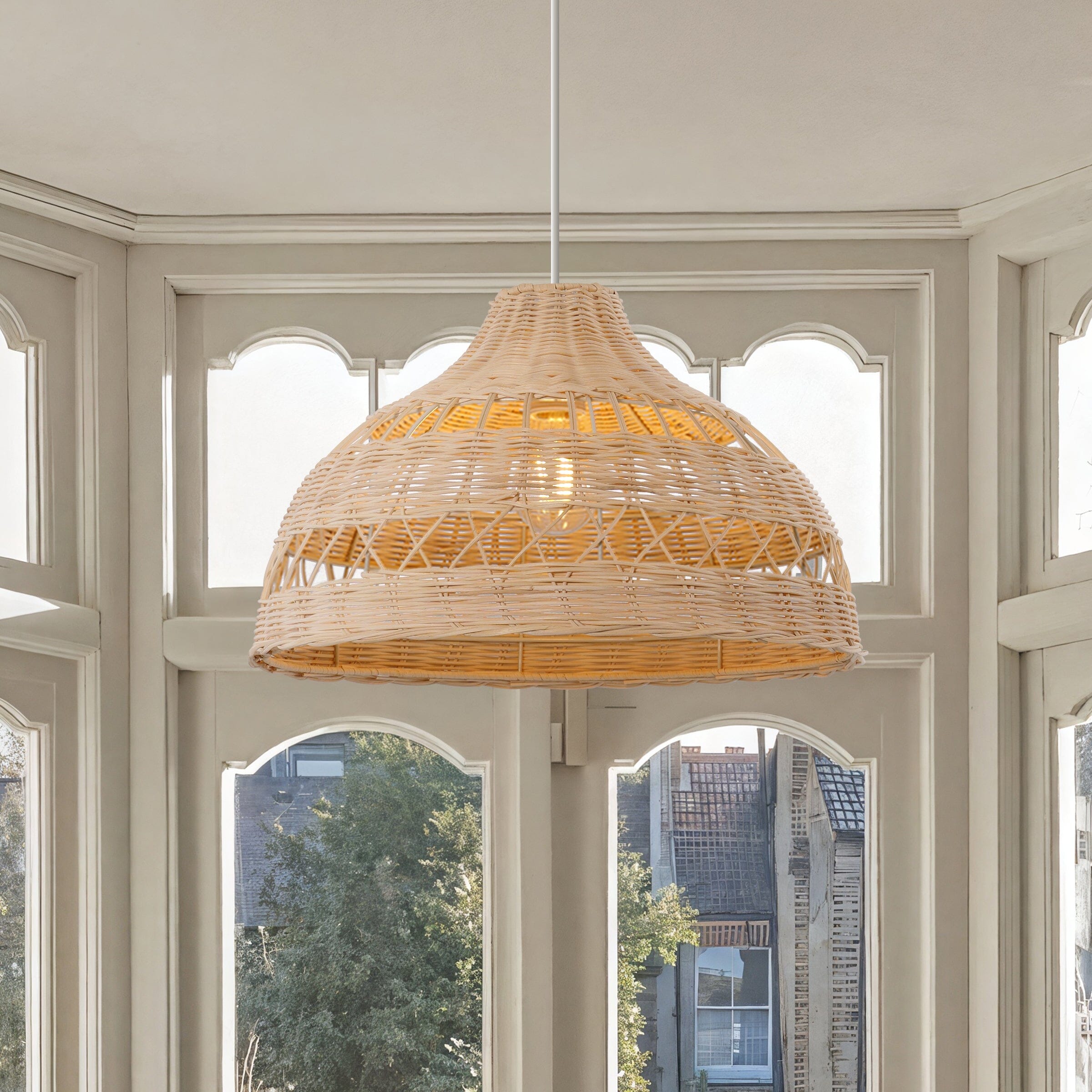 Lightsin Natural Rattan Pendant Light - Handwoven Ceiling Light, Durable & Rustic Lightsin UK D40cm 