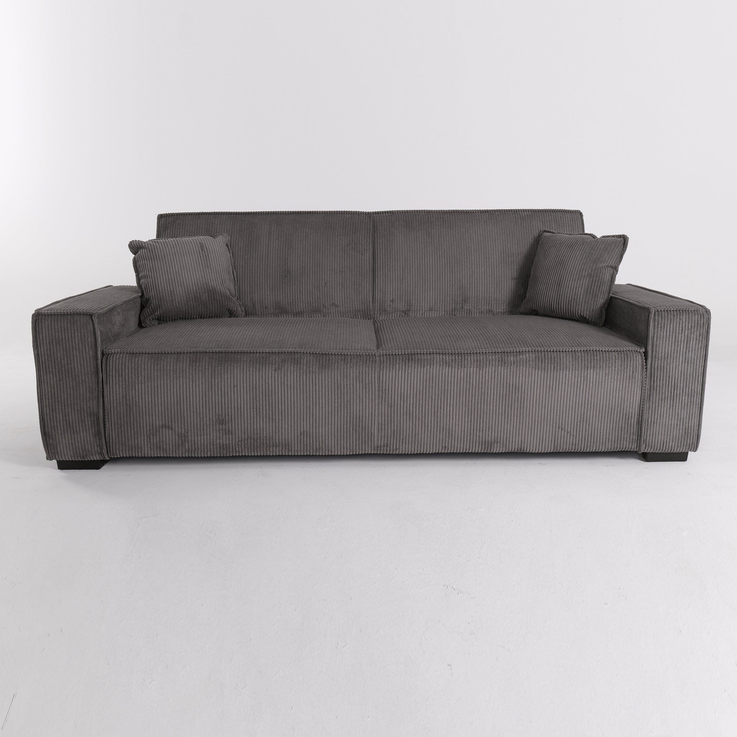 Grey Corduroy Sofa Bed with Adjustable Backrest and Spring Coil Support Living and Home 