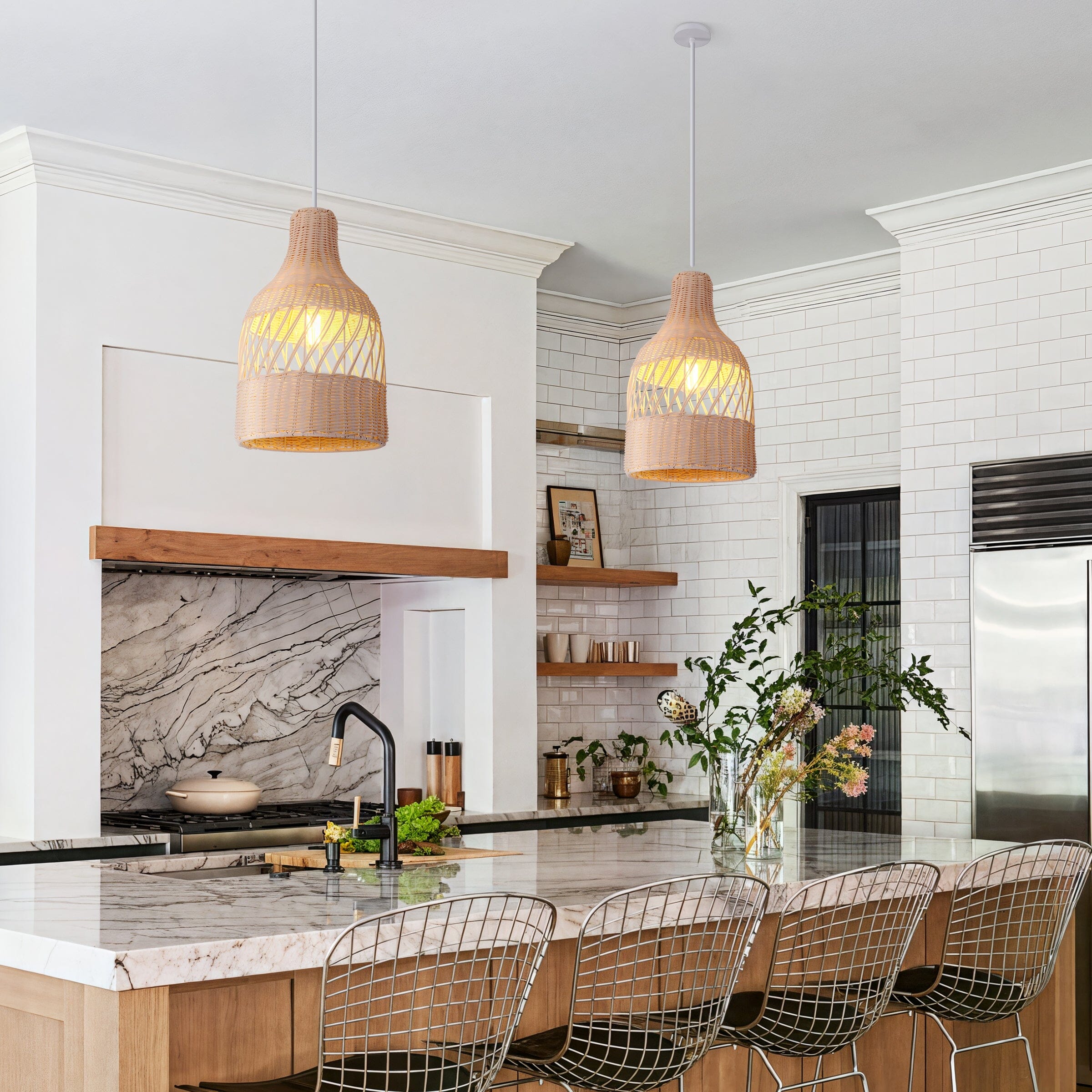 Lightsin Sustainable Handwoven White Rattan Light Fixture Lightsin UK 