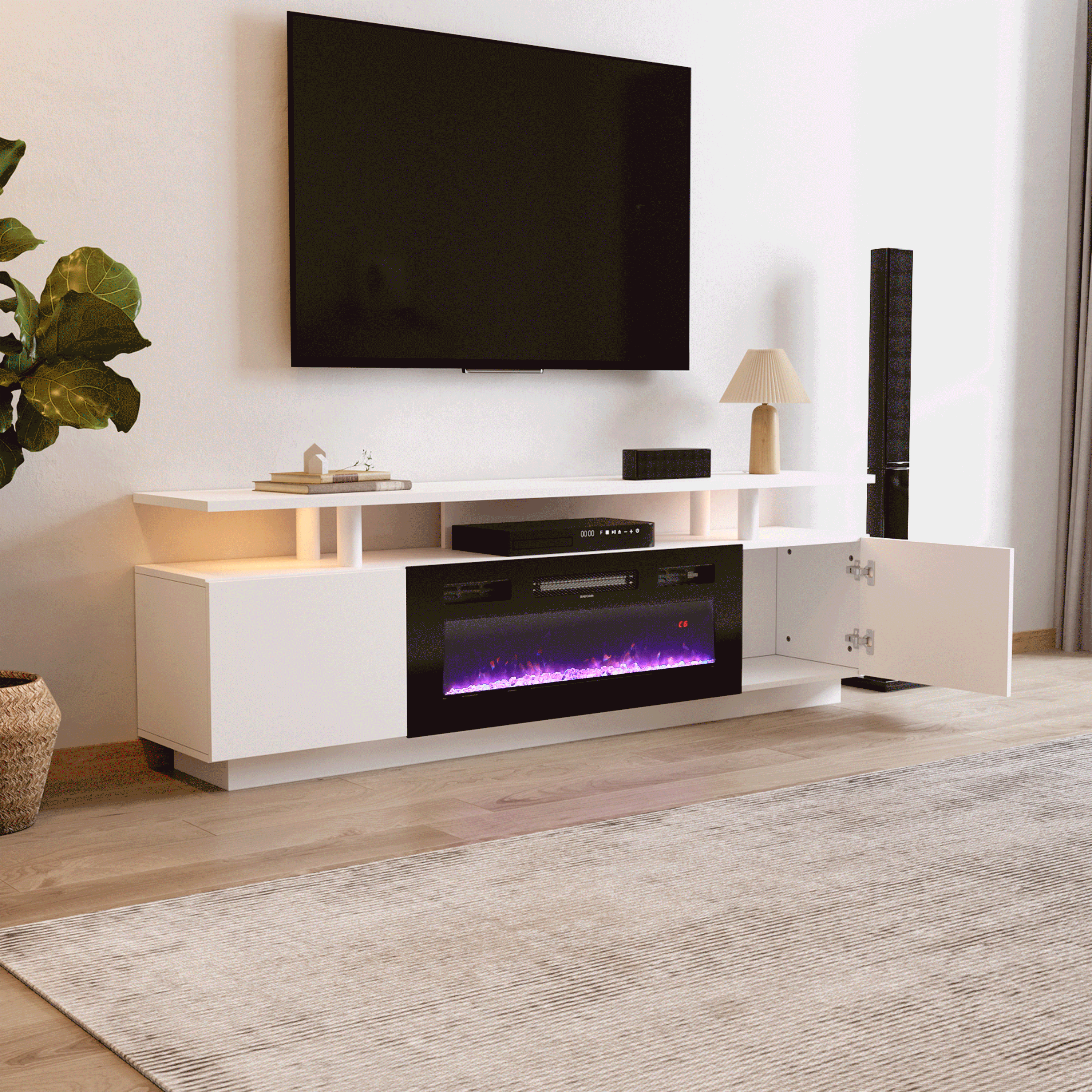 70 inch L Modern LED TV Stand with 12 Colour Electric Fireplace Living and Home 