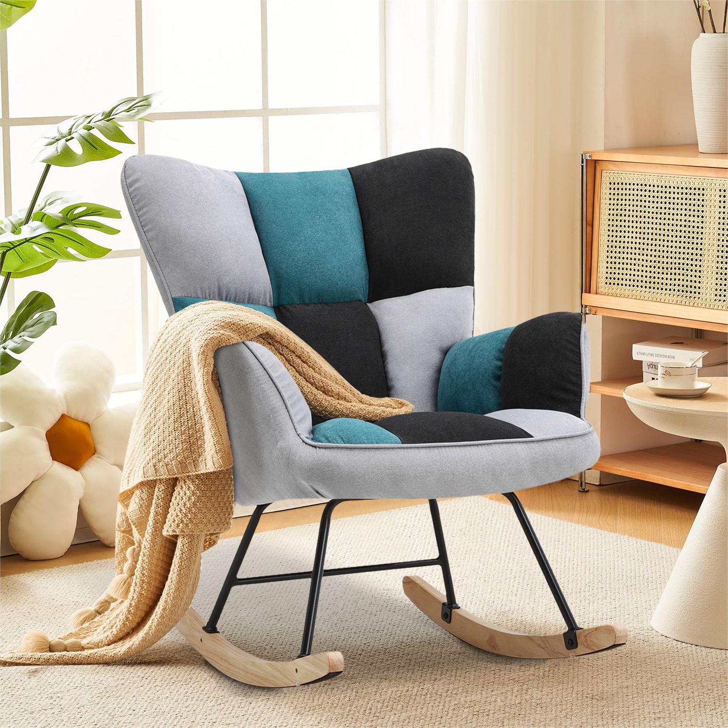 3ft Patchwork Upholstered Rocking Chair with Wooden Skates – Living and ...