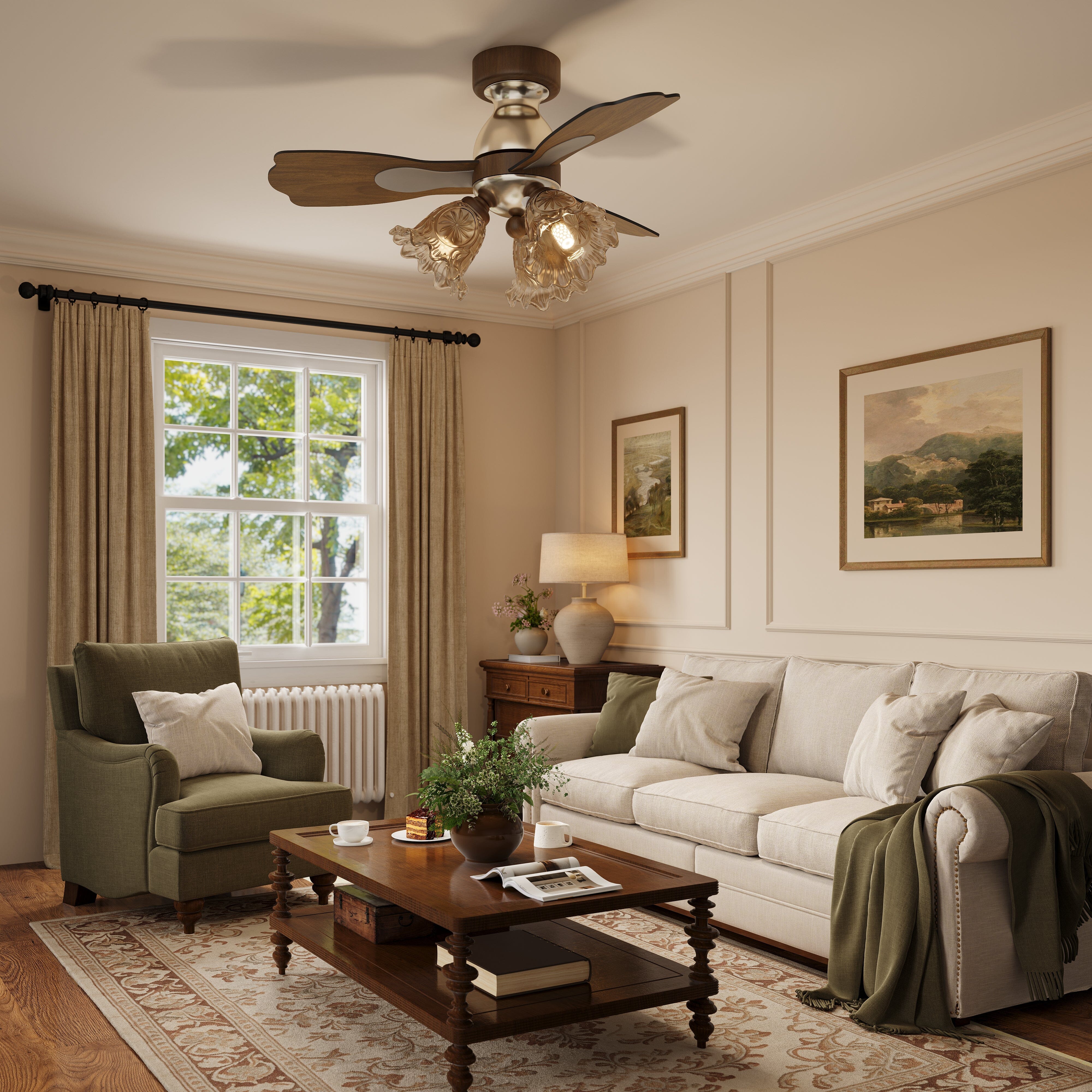 Walnut 36 Inch Reversible LED Ceiling Fan Light with Remote Lightsin UK 