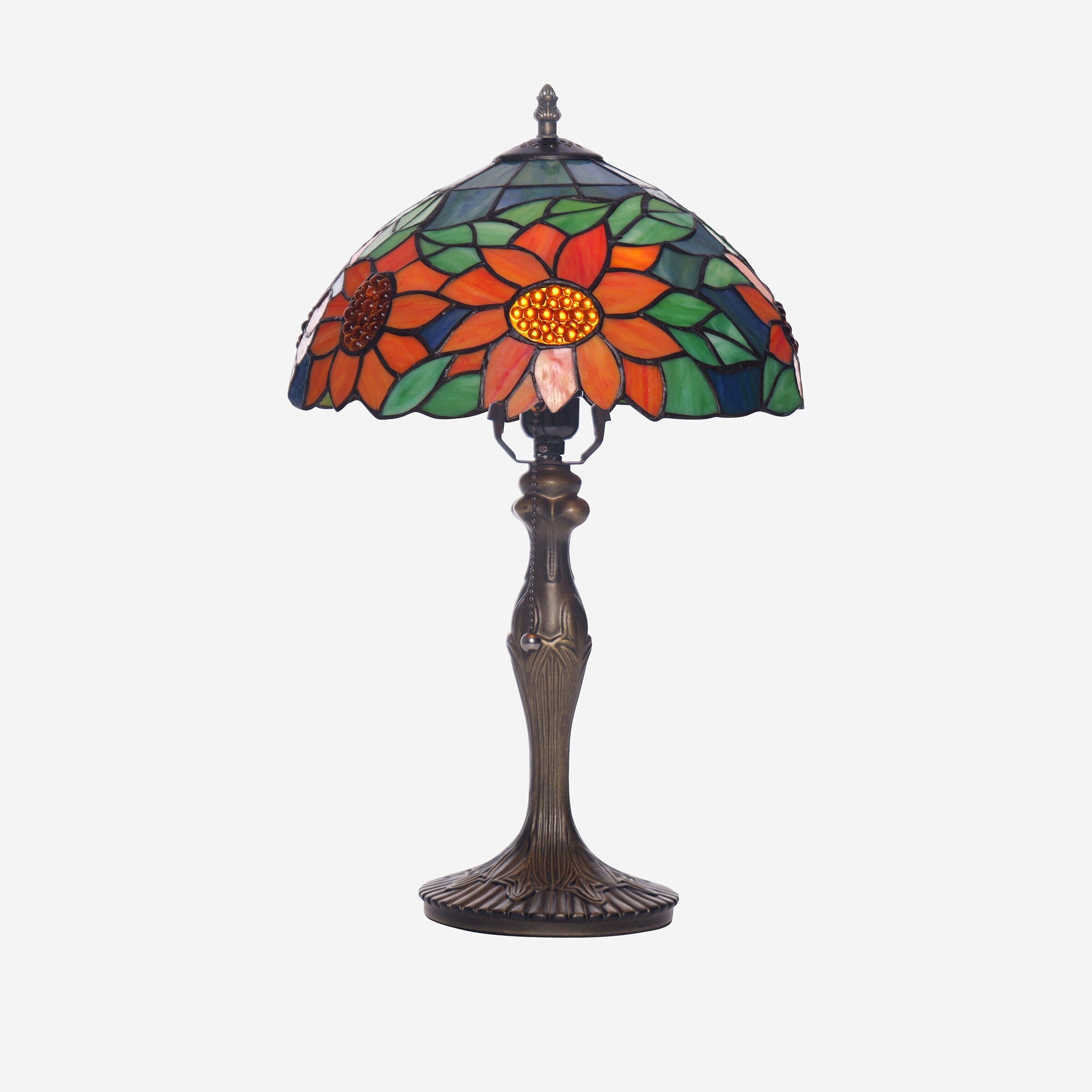 Lightsin Tiffany Table Lamp | Handcrafted Stained Glass Floral Petals Series Green and Blue Lightsin UK 