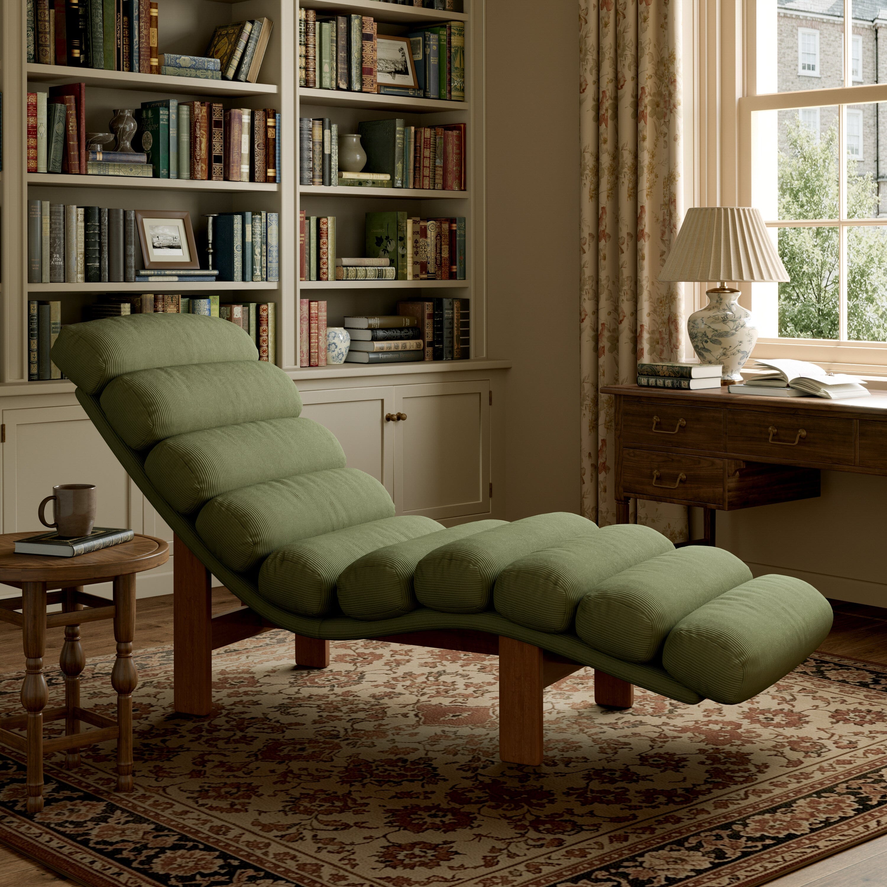 Cottonfy Modern Ergonomic Corduroy Chaise Lounge with Natural Wooden Frame Cottonfy UK 
