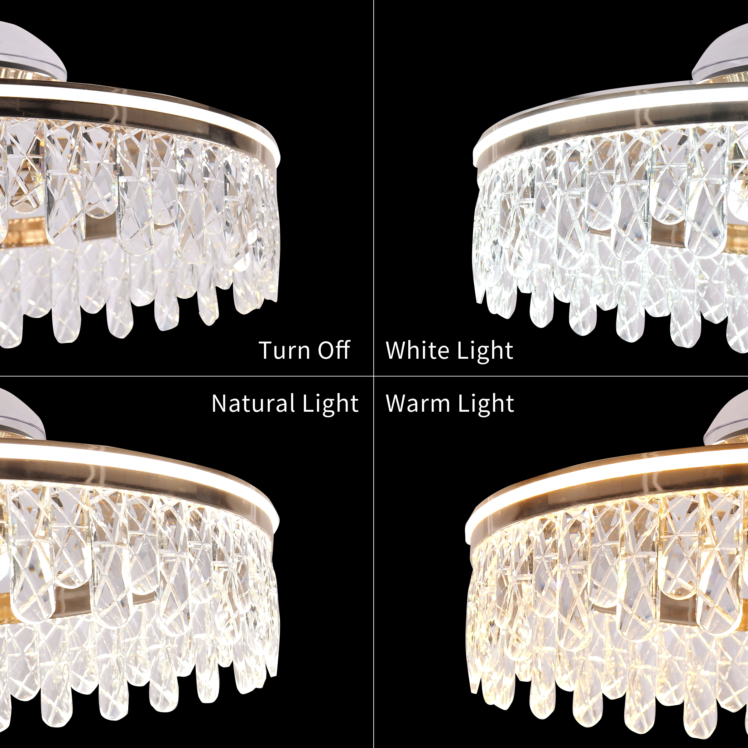 Lightsin 60cm Modern Gold Crystal Ceiling Fan with Light Lightsin UK 