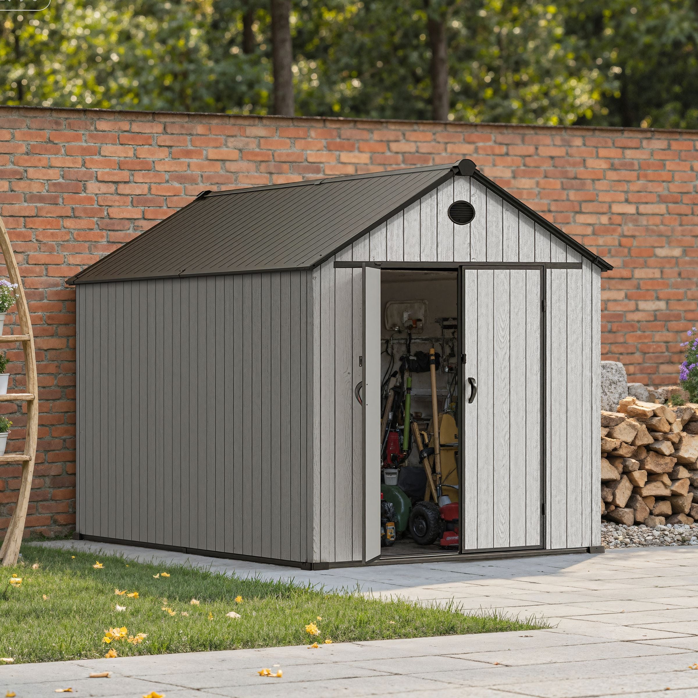 6'x8'ft/8'x8'ft/8'x12'ft/8'x16'ft Gray Wood Grain Plastic Tool Shed Living and Home 