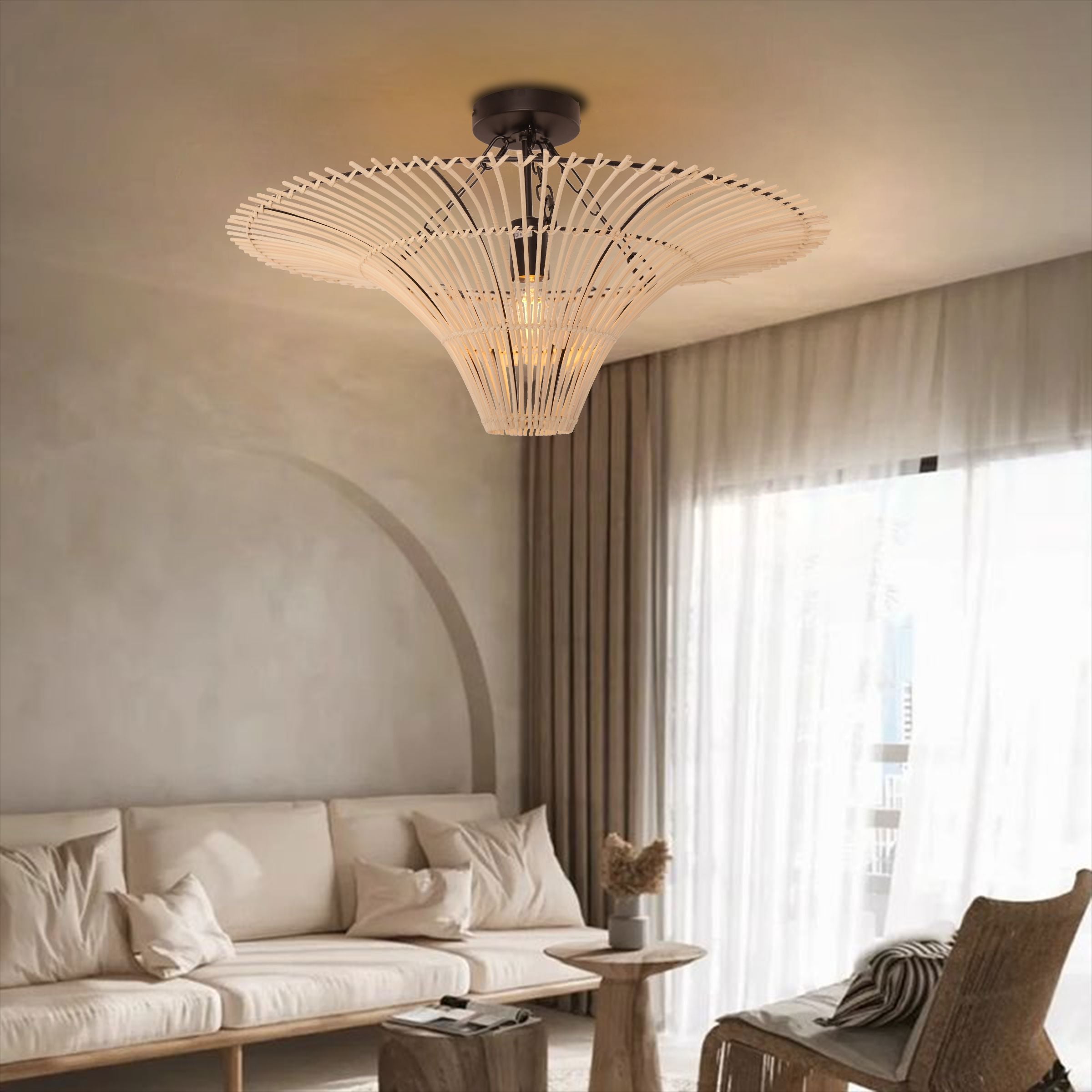 Lightsin Flying Saucer-Shaped LED Rattan Pendant Light Lightsin UK 60cm Dia×30cm H 