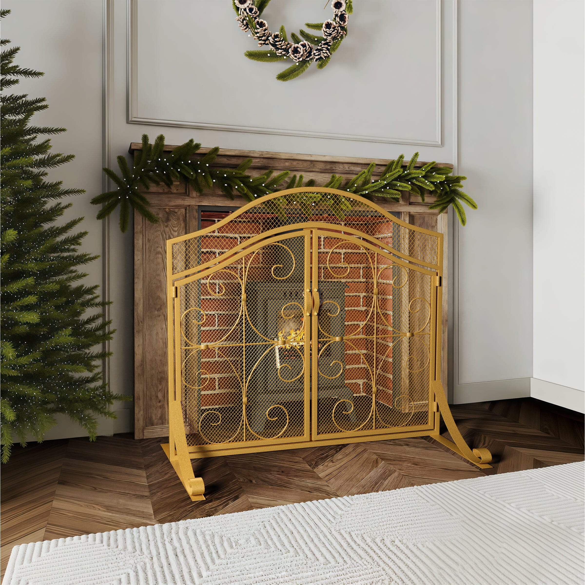 Smallbee Gold Powder-Coated Iron Fireplace Screen – 90x32x78.8cm Smallbee UK 