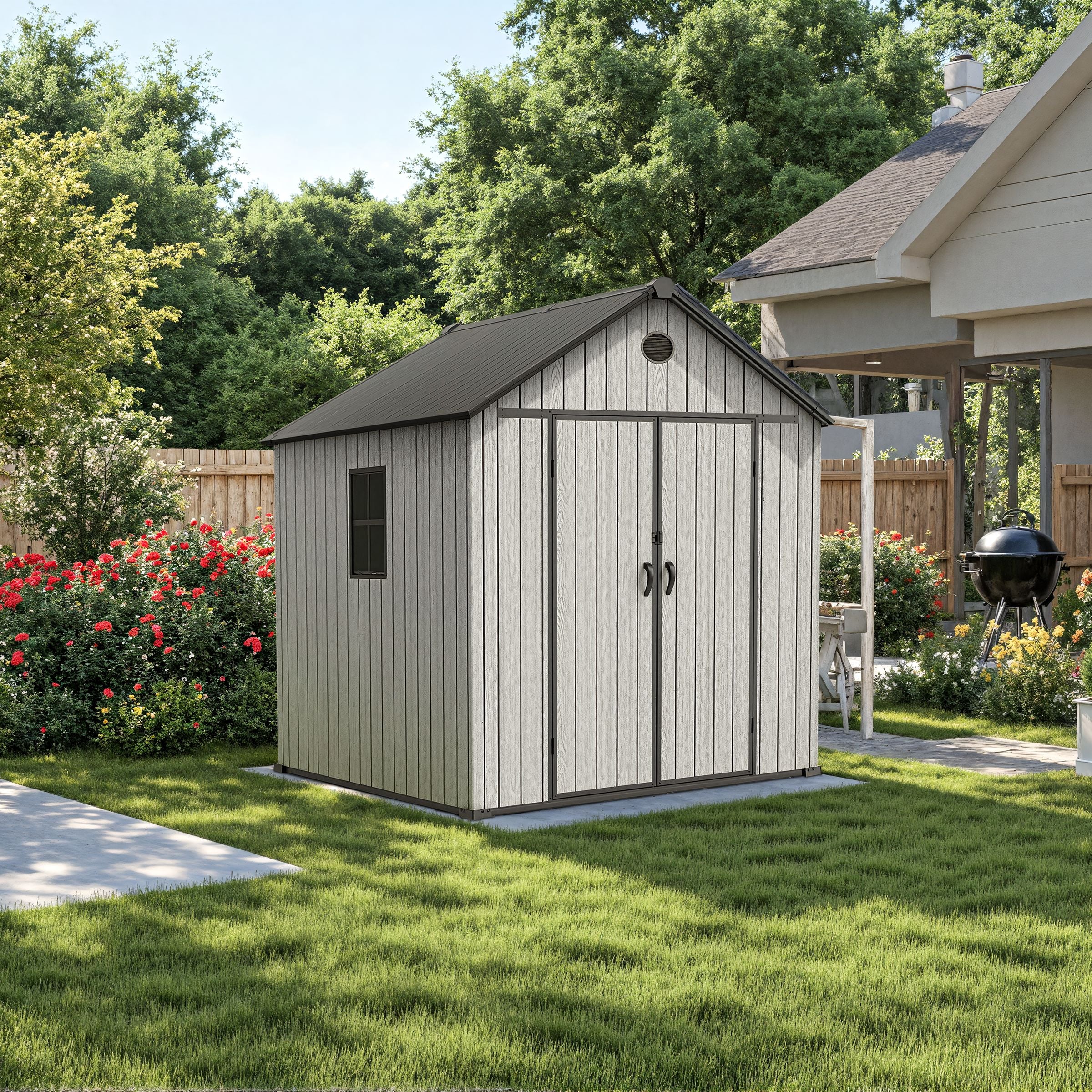 6'x8'ft/8'x8'ft/8'x12'ft/8'x16'ft Gray Wood Grain Plastic Tool Shed Living and Home 
