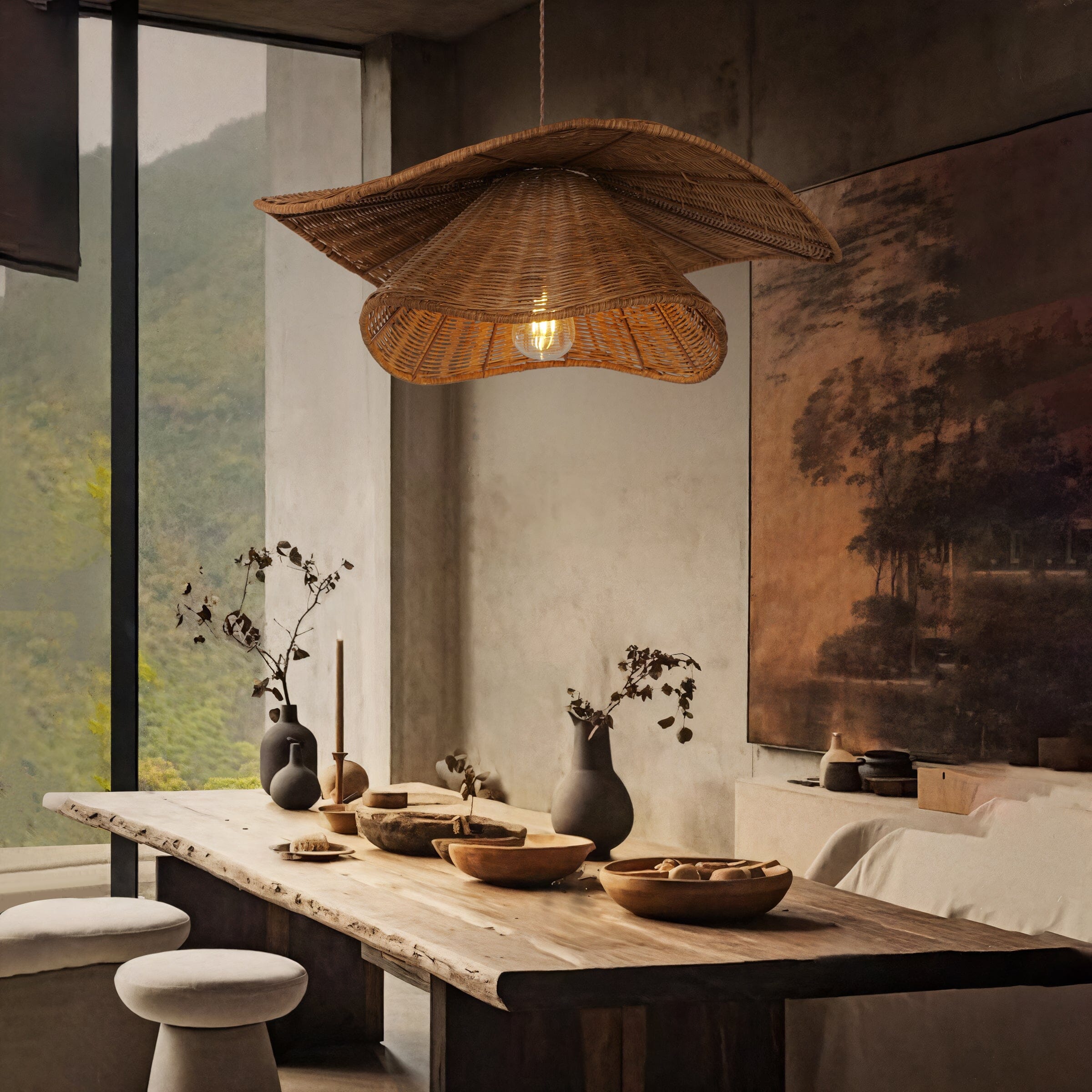 Lightsin Woven Rattan and Iron Pendant Light – Organic Ceiling Pendant Light for Dining Room, Living Room, and Modern Rustic Interiors Lightsin UK 