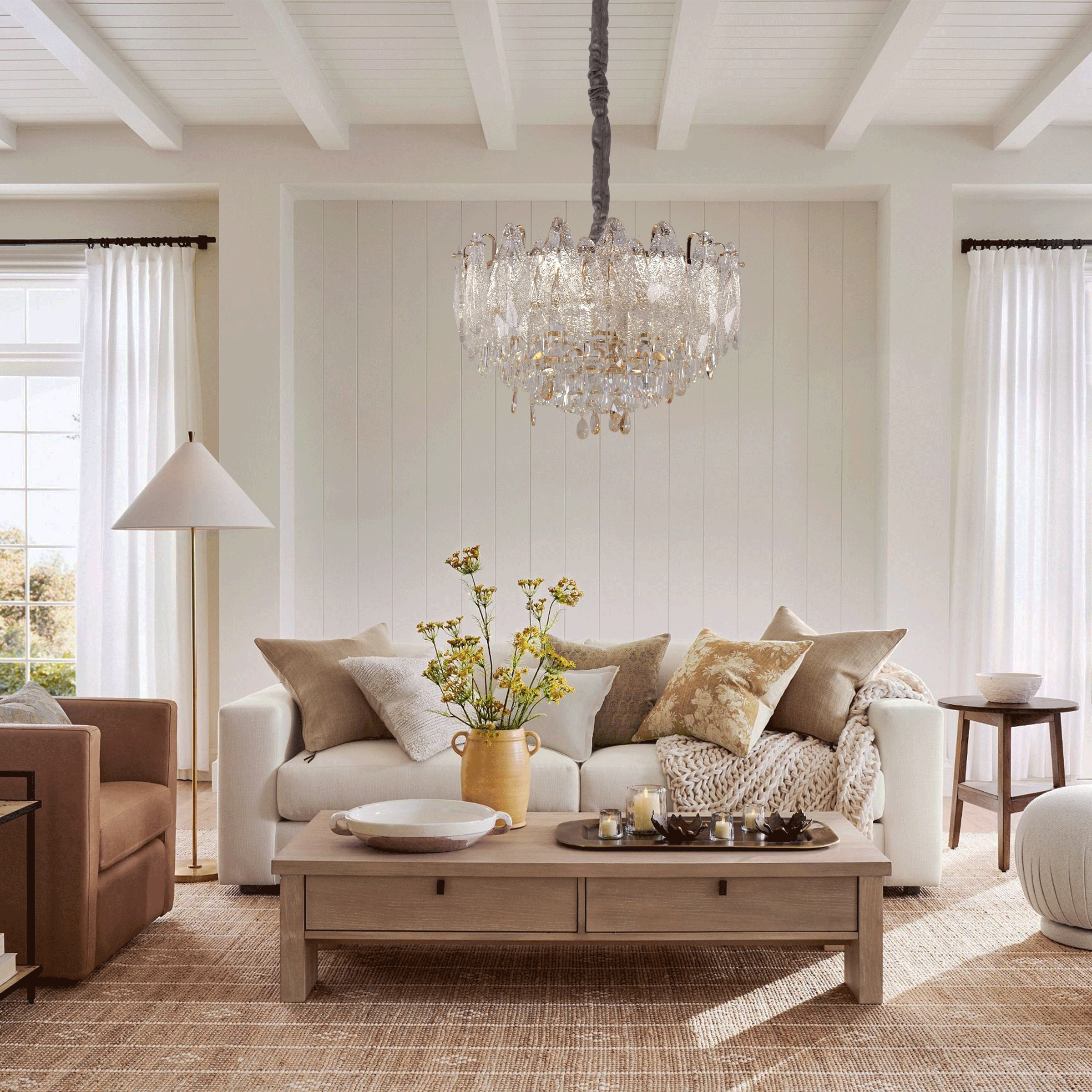 Lightsin Champagne Gold Crystal Leaf Chandelier Lightsin UK 