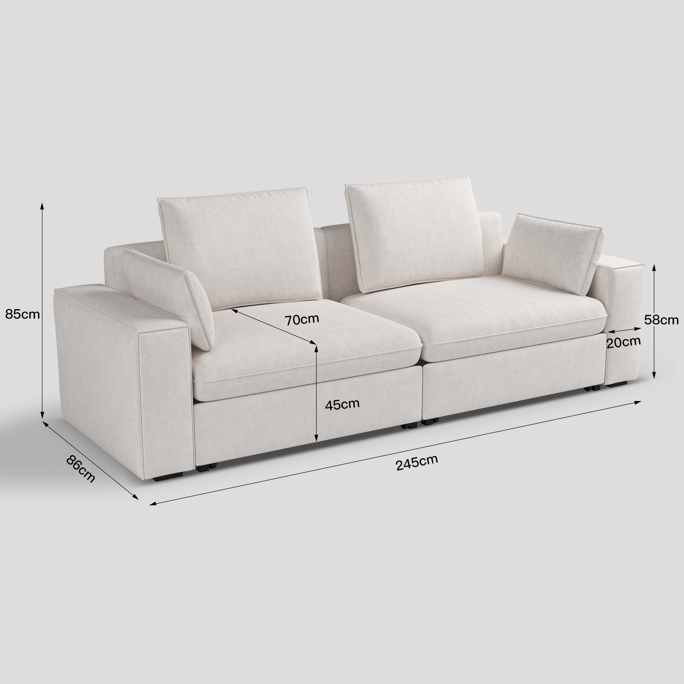Cottonfy Creamy Tofu Block Pullout Sofa Bed with Storage Cottonfy UK 4-Seater 