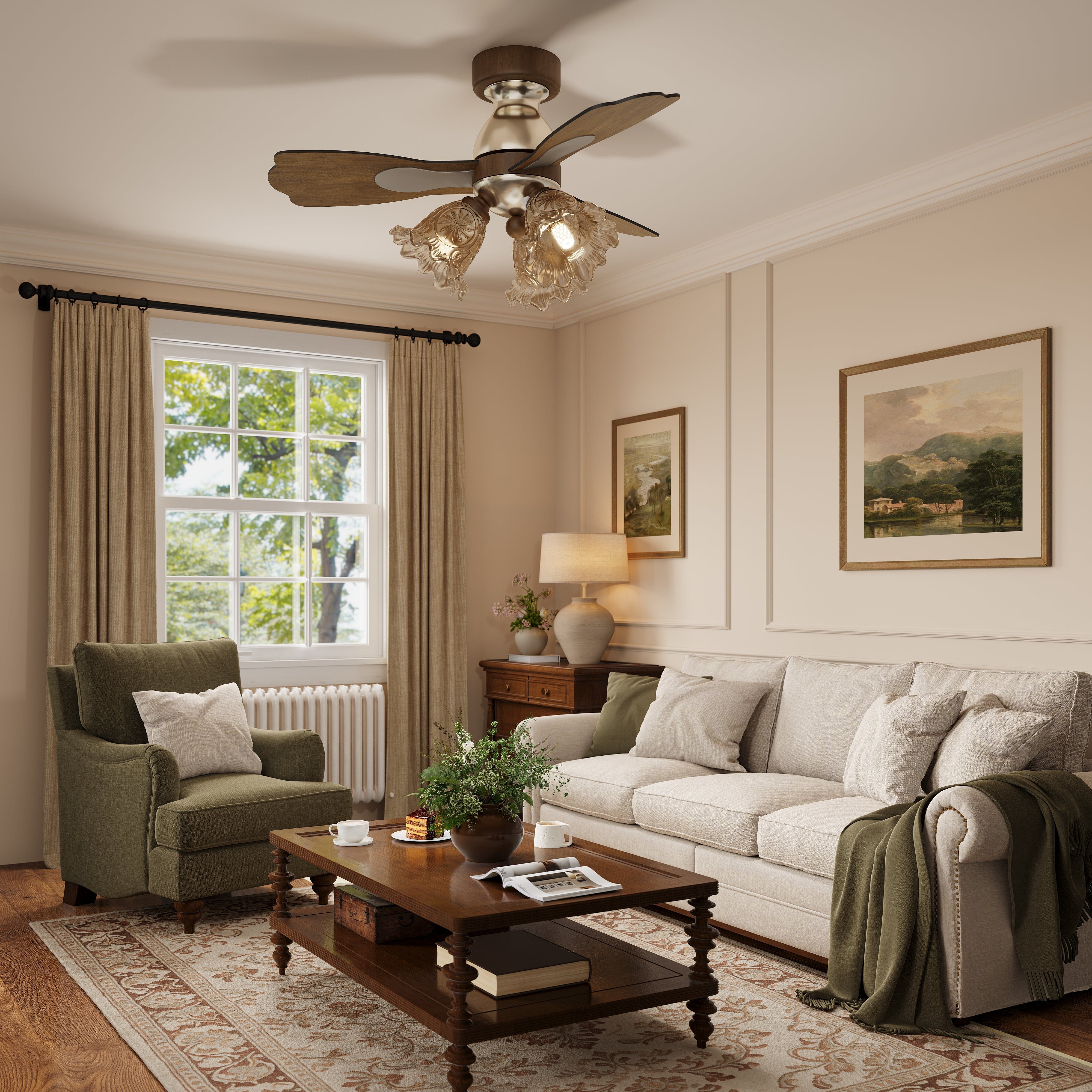 Walnut 36 Inch Reversible LED Ceiling Fan Light with Remote Lightsin UK 