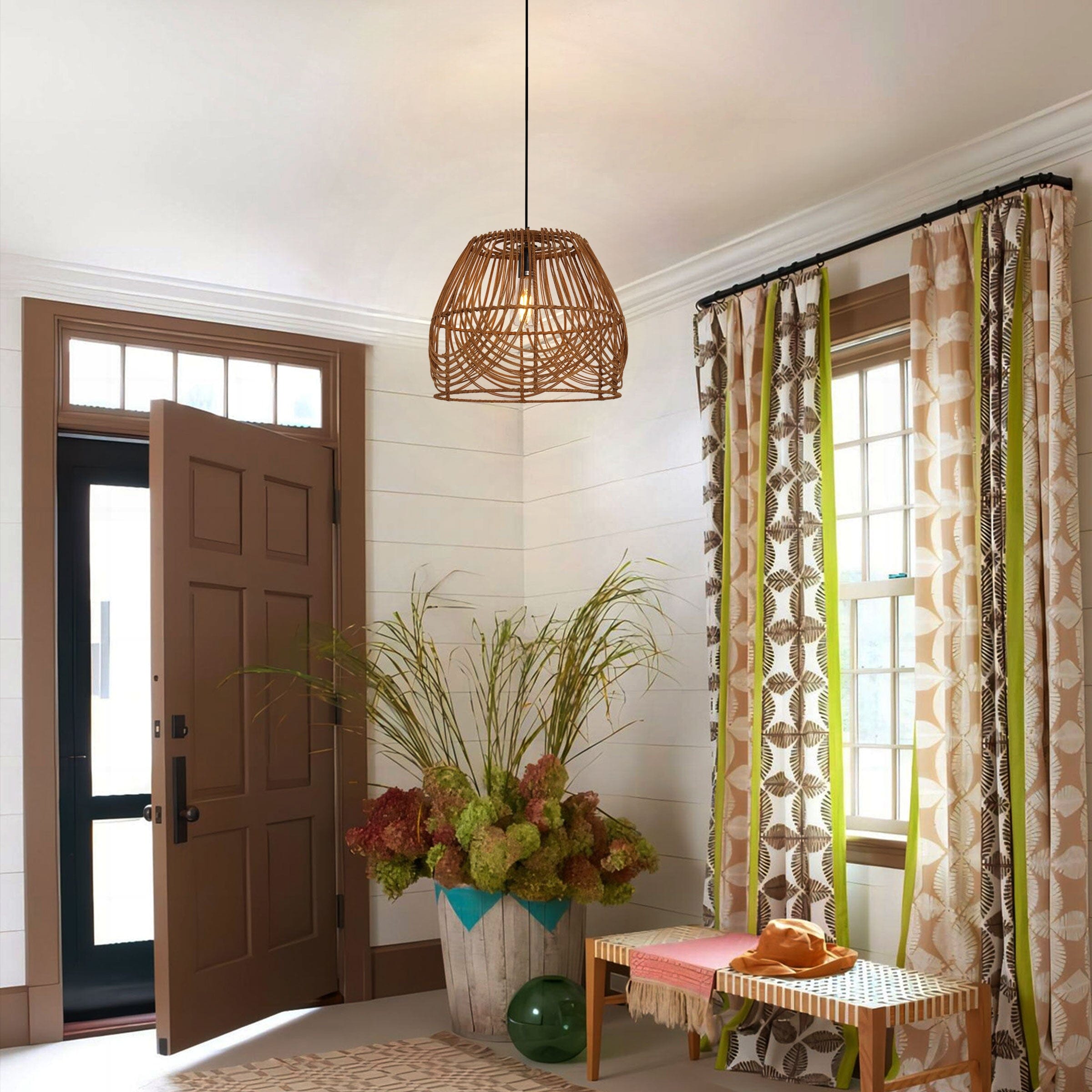 Lightsin Rustic Woven Rattan Pendant Light for Living Spaces Lightsin UK 