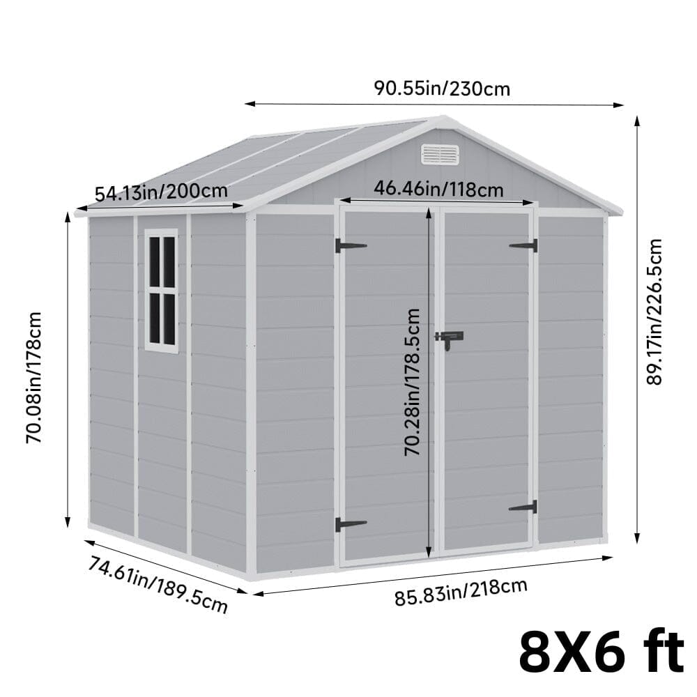 8x6ft / 8x8ft Plastic Outdoor Apex Roof Tool Shed with Dual-door (Ver.2) Living and Home 