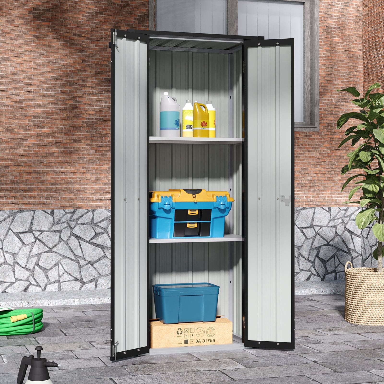 1.5*2.5ft Flat Roof Charcoal Black Tool Cabinet Living and Home 