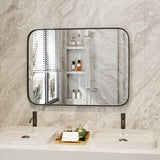 80/122cm W Aluminum Frame Bathroom Vanity Wall Mirror with Rounded Corner Bathroom Mirrors Living and Home 