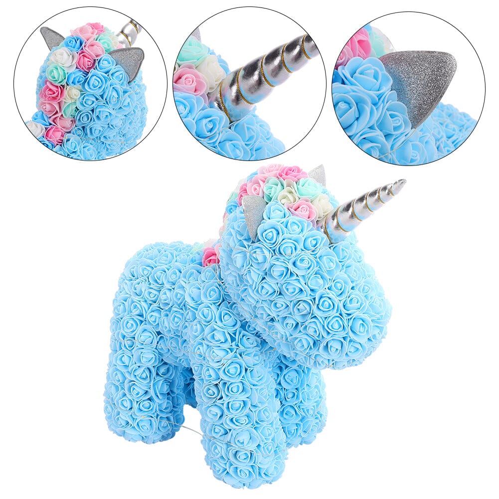 Simulation Foam Forever Rose Blue Unicorn Gift Box with Warm Light Strip Living and Home 