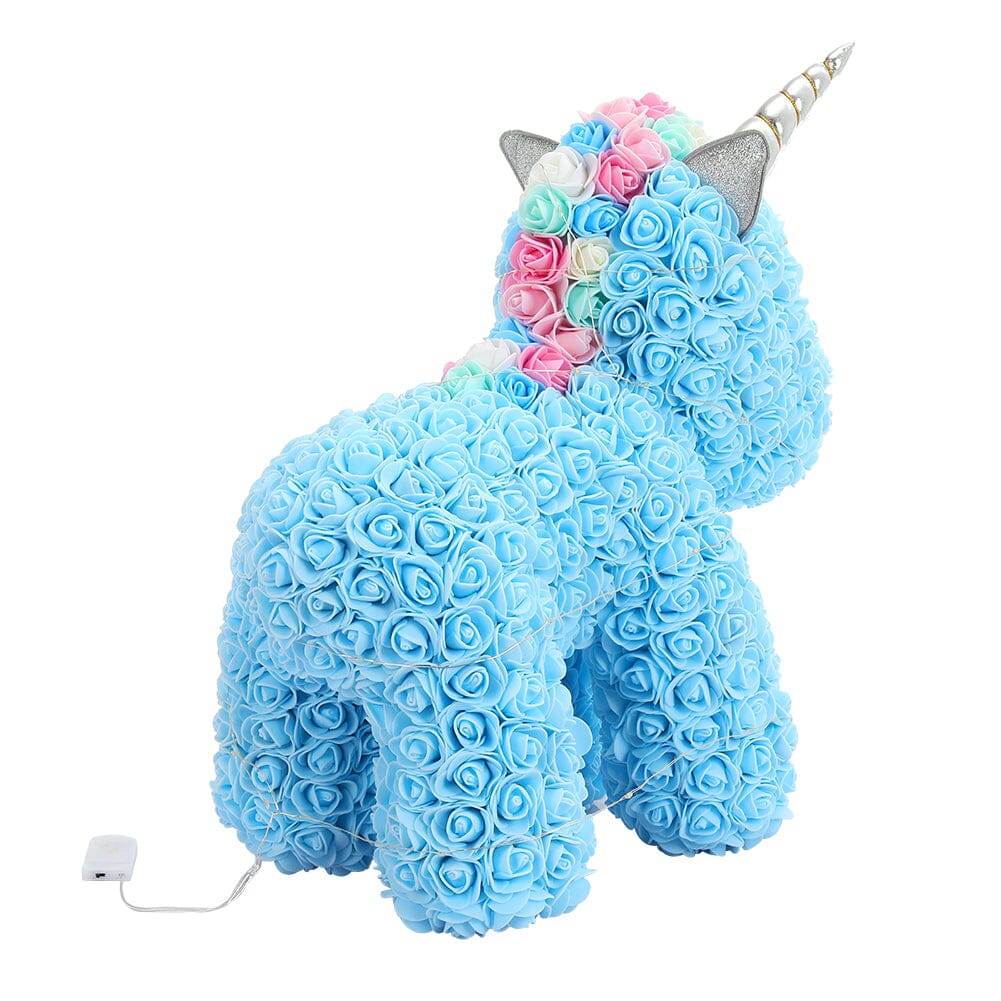 Simulation Foam Forever Rose Blue Unicorn Gift Box with Warm Light Strip Living and Home 