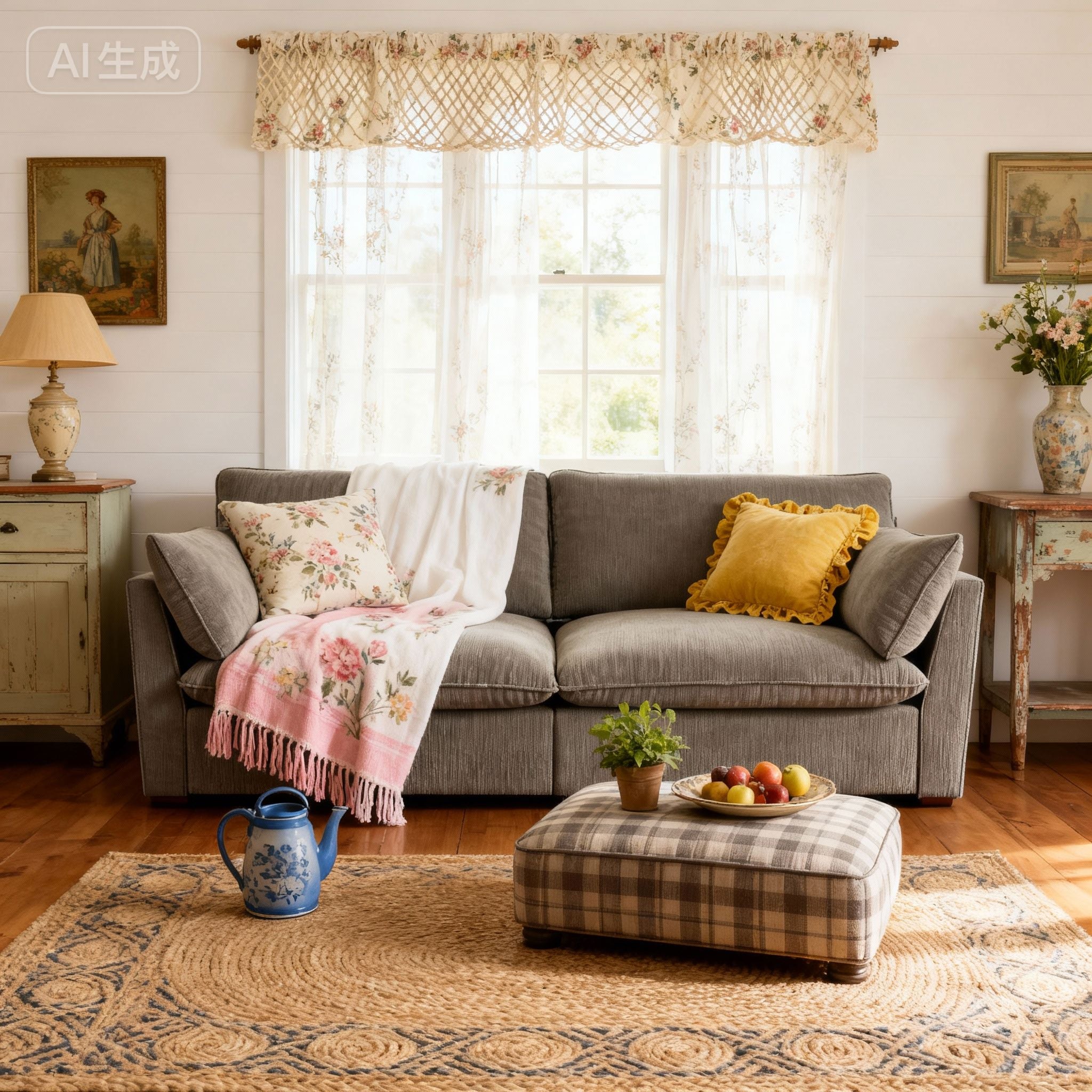 Cottonfy British Retro Check & Striped Sofa with Removable Covers Living and Home 