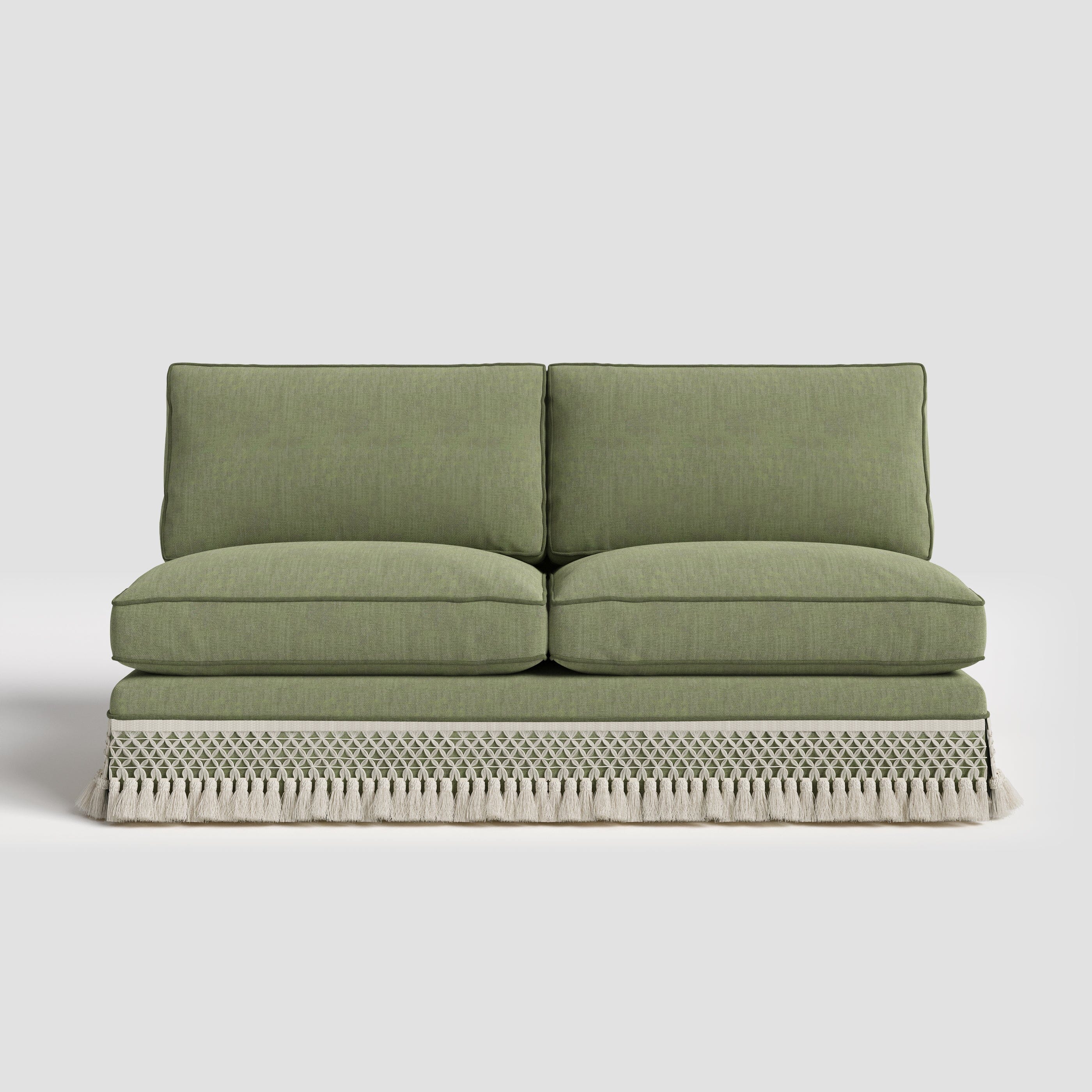 Armless Sofa with Fringed Trim and Removable Covers Cottonfy UK 
